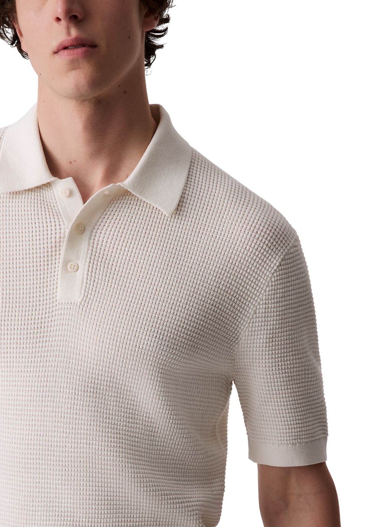 Mens Smooth Cotton Waffle Polo Shirt