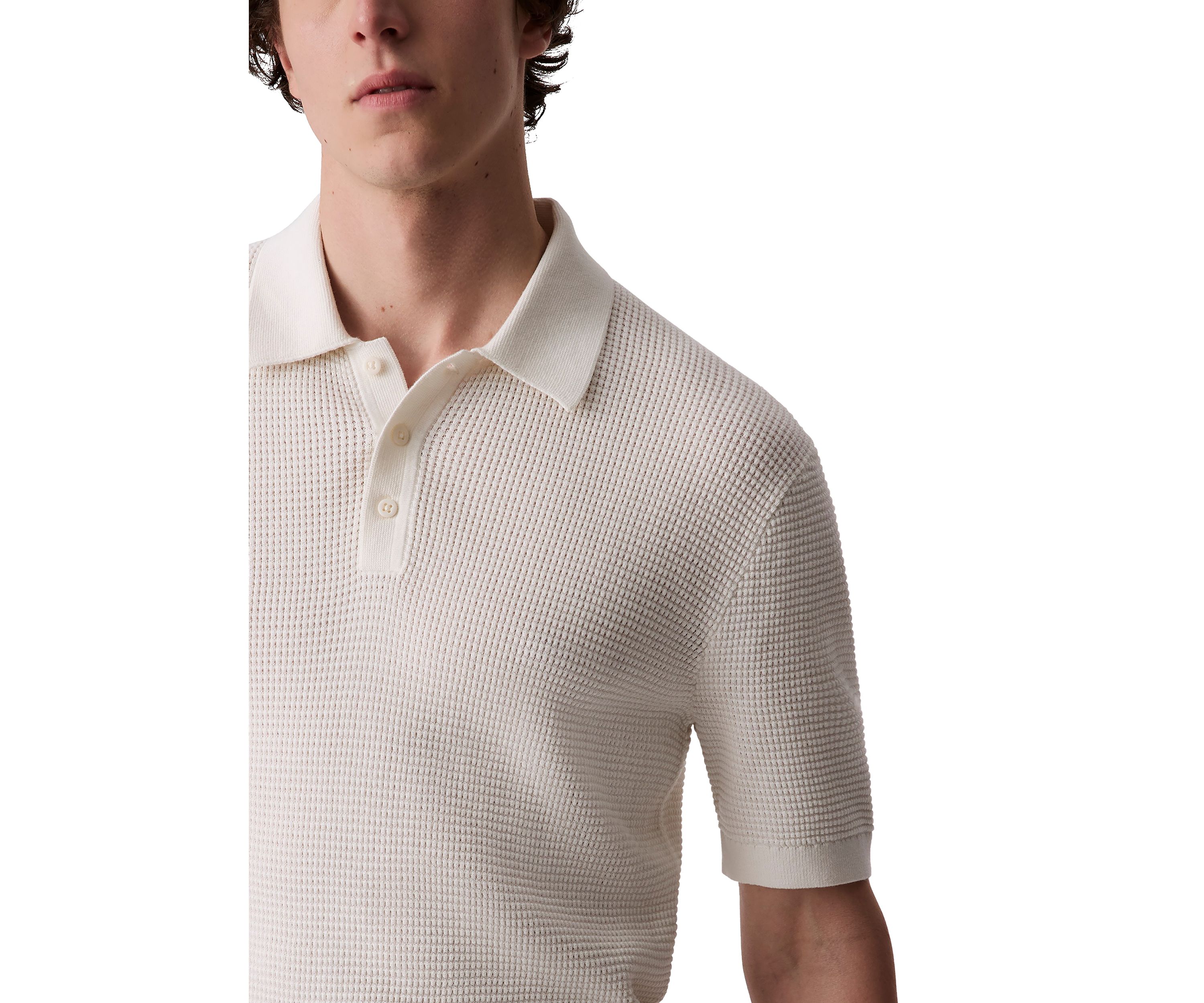 Mens Smooth Cotton Waffle Polo Shirt