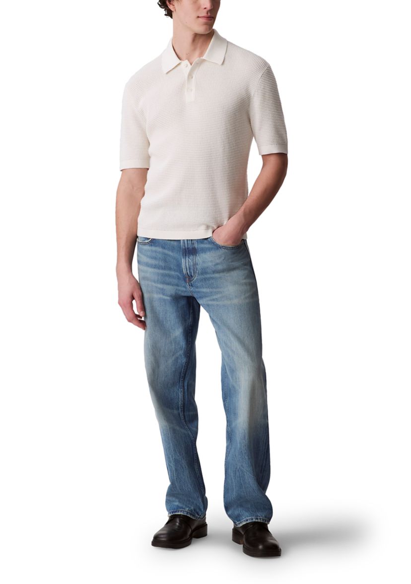Mens Smooth Cotton Waffle Polo Shirt