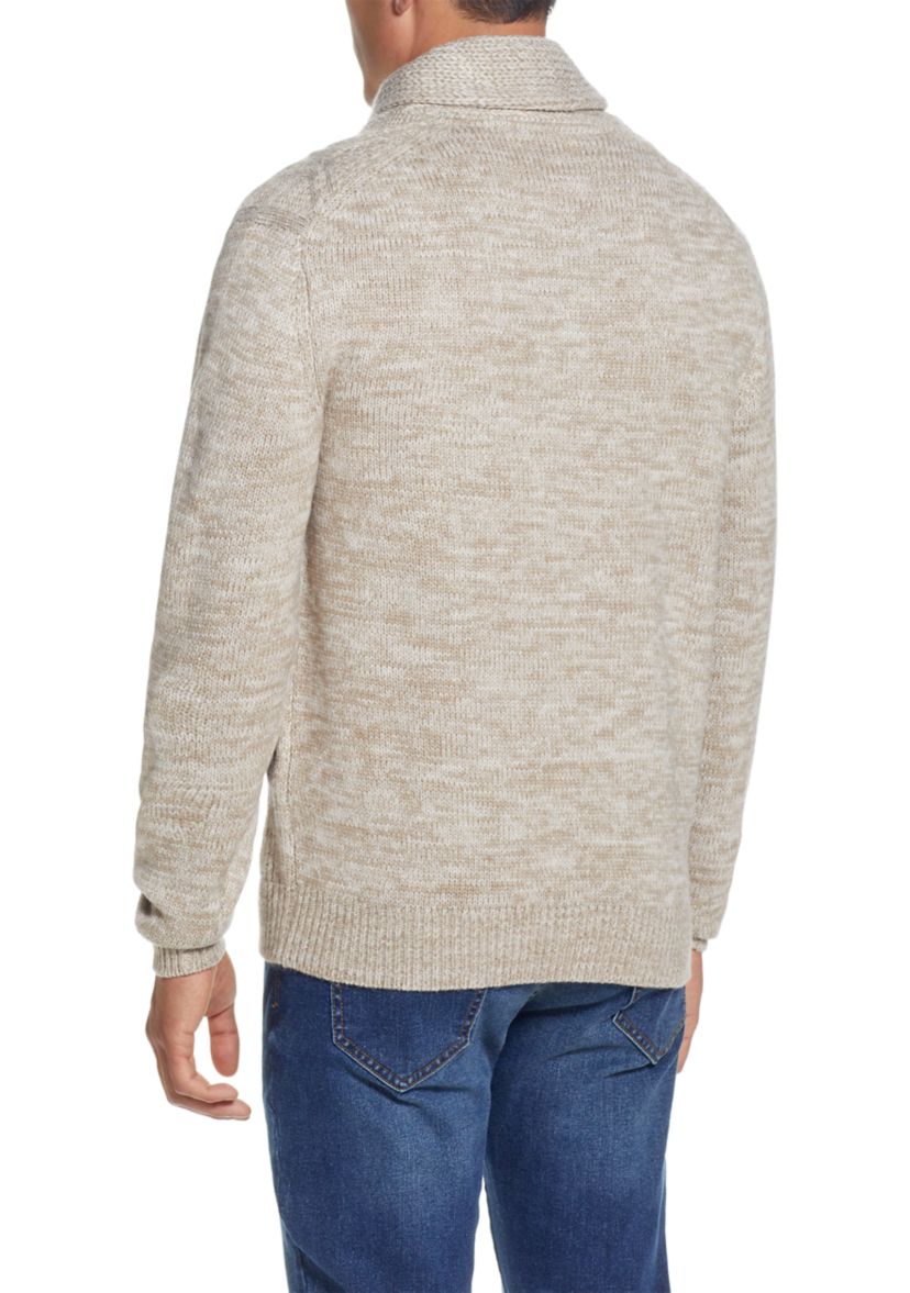 Mens Cable Knit Shawl Collar Sweater
