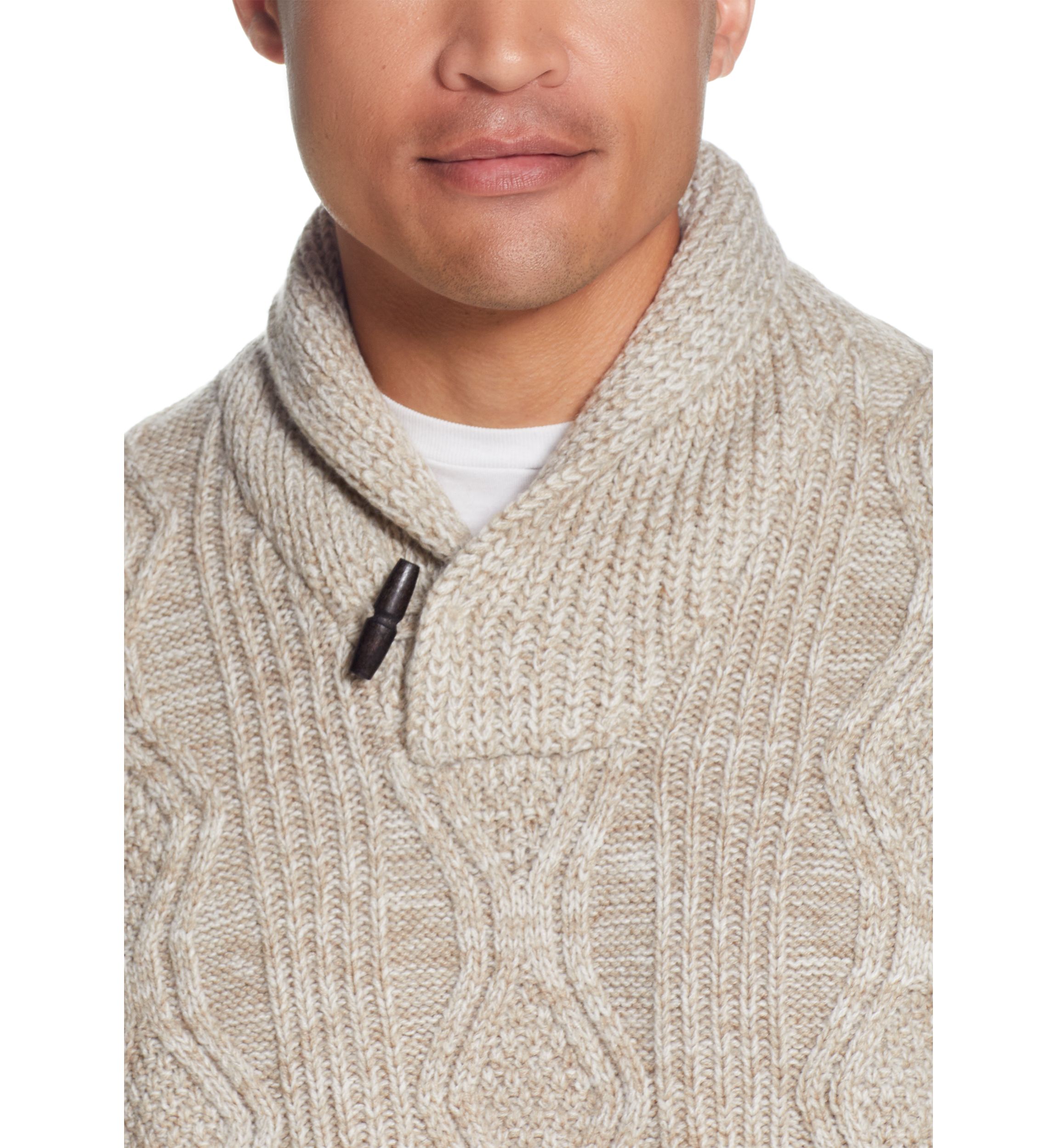 Mens Cable Knit Shawl Collar Sweater
