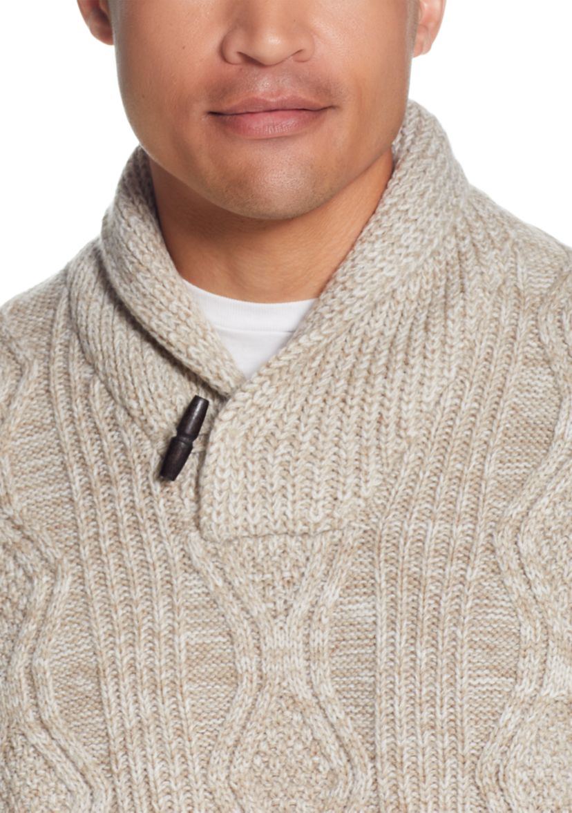 Mens Cable Knit Shawl Collar Sweater