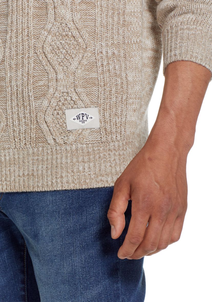 Mens Cable Knit Shawl Collar Sweater