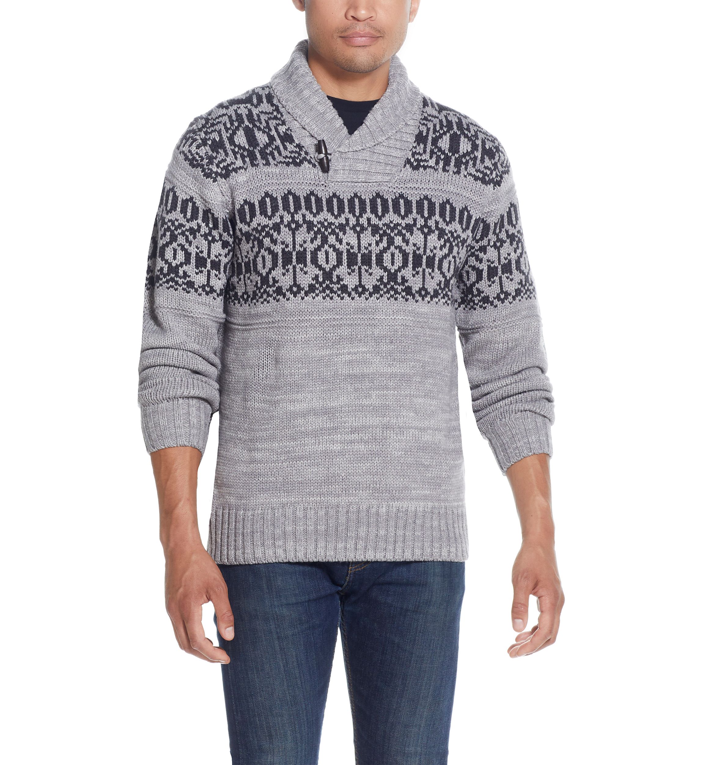 Norwegian Toggle Shawl Collar Fisherman Sweater 