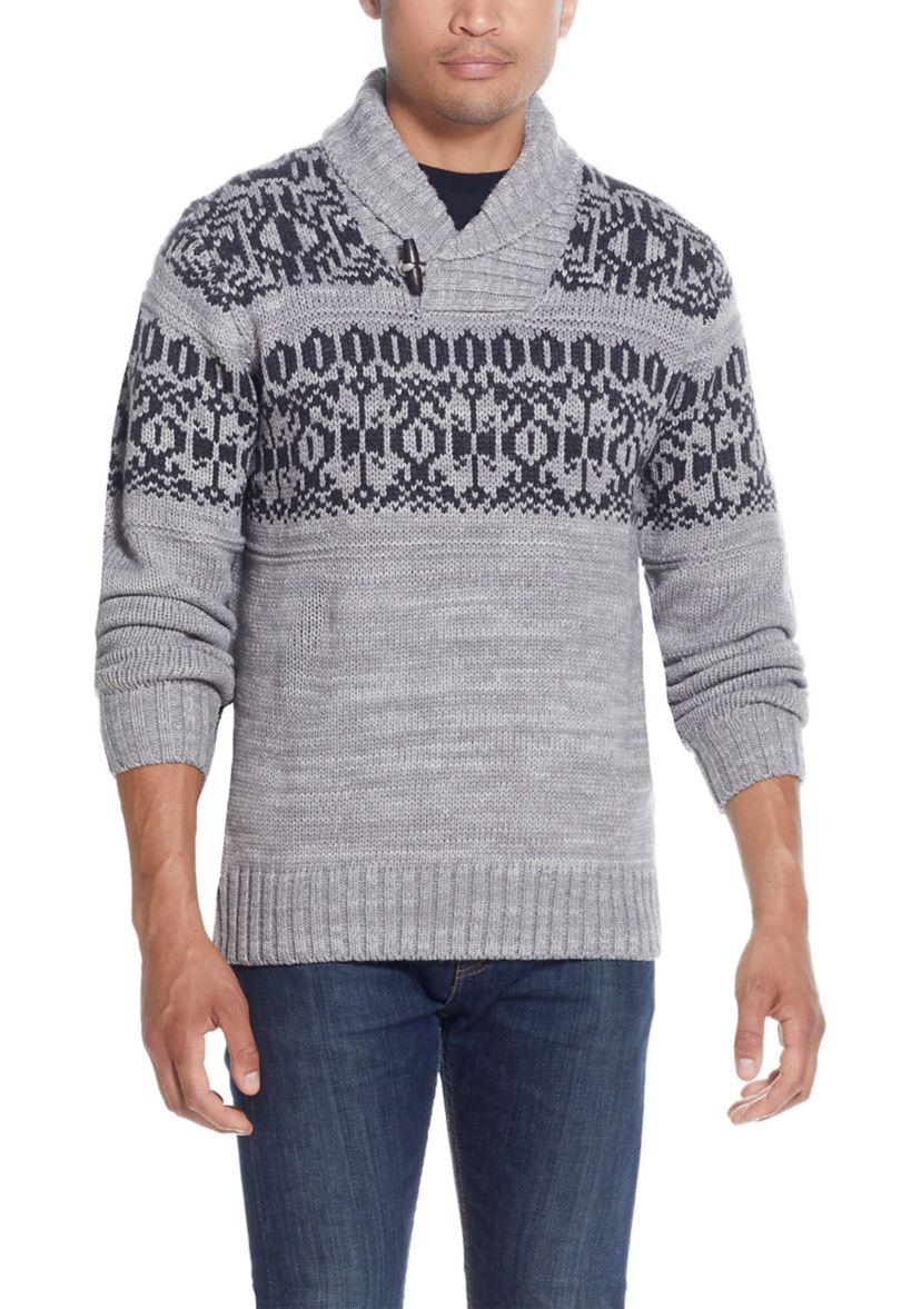 Norwegian Toggle Shawl Collar Fisherman Sweater 