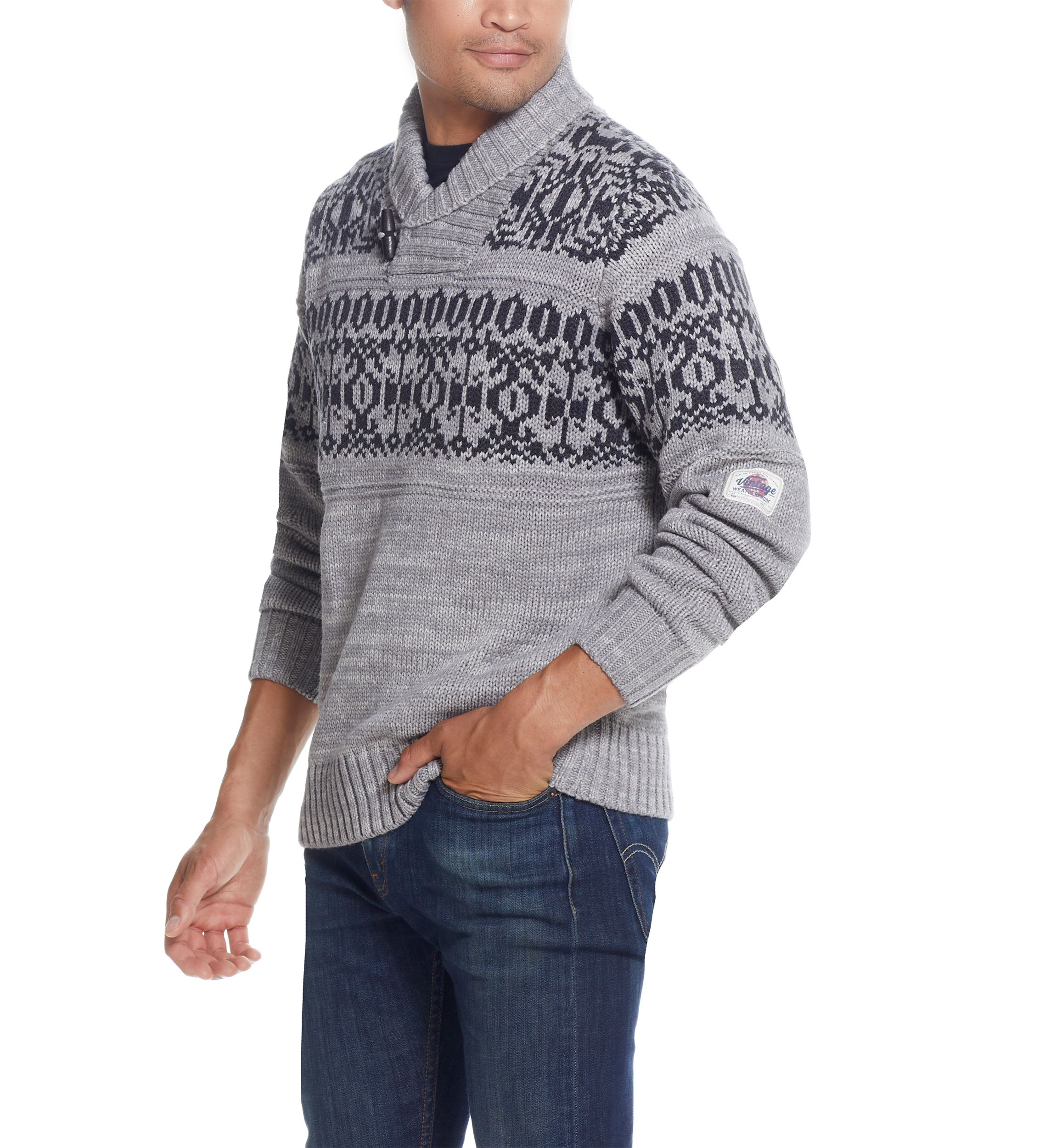 Norwegian Toggle Shawl Collar Fisherman Sweater 