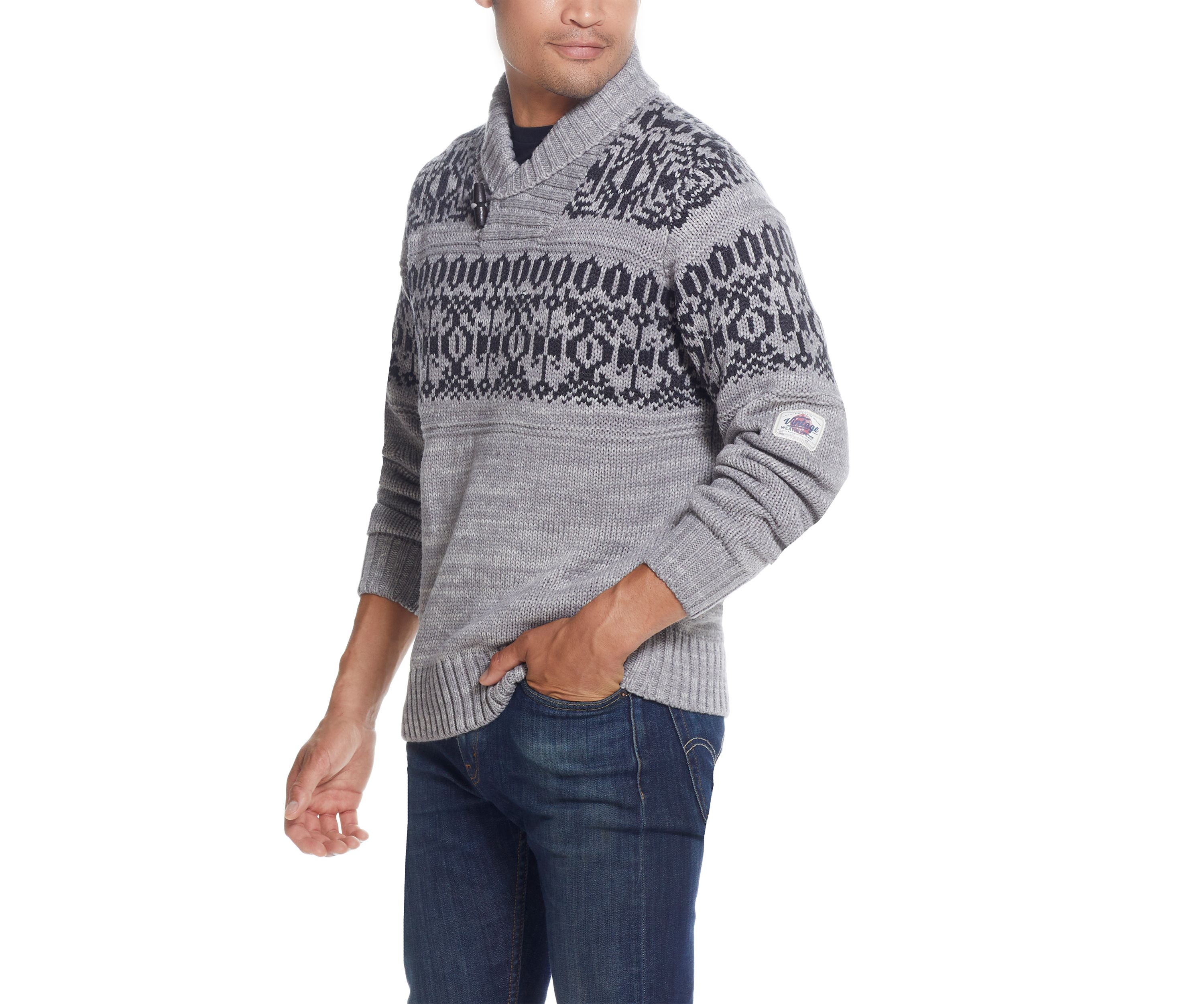 Norwegian Toggle Shawl Collar Fisherman Sweater 