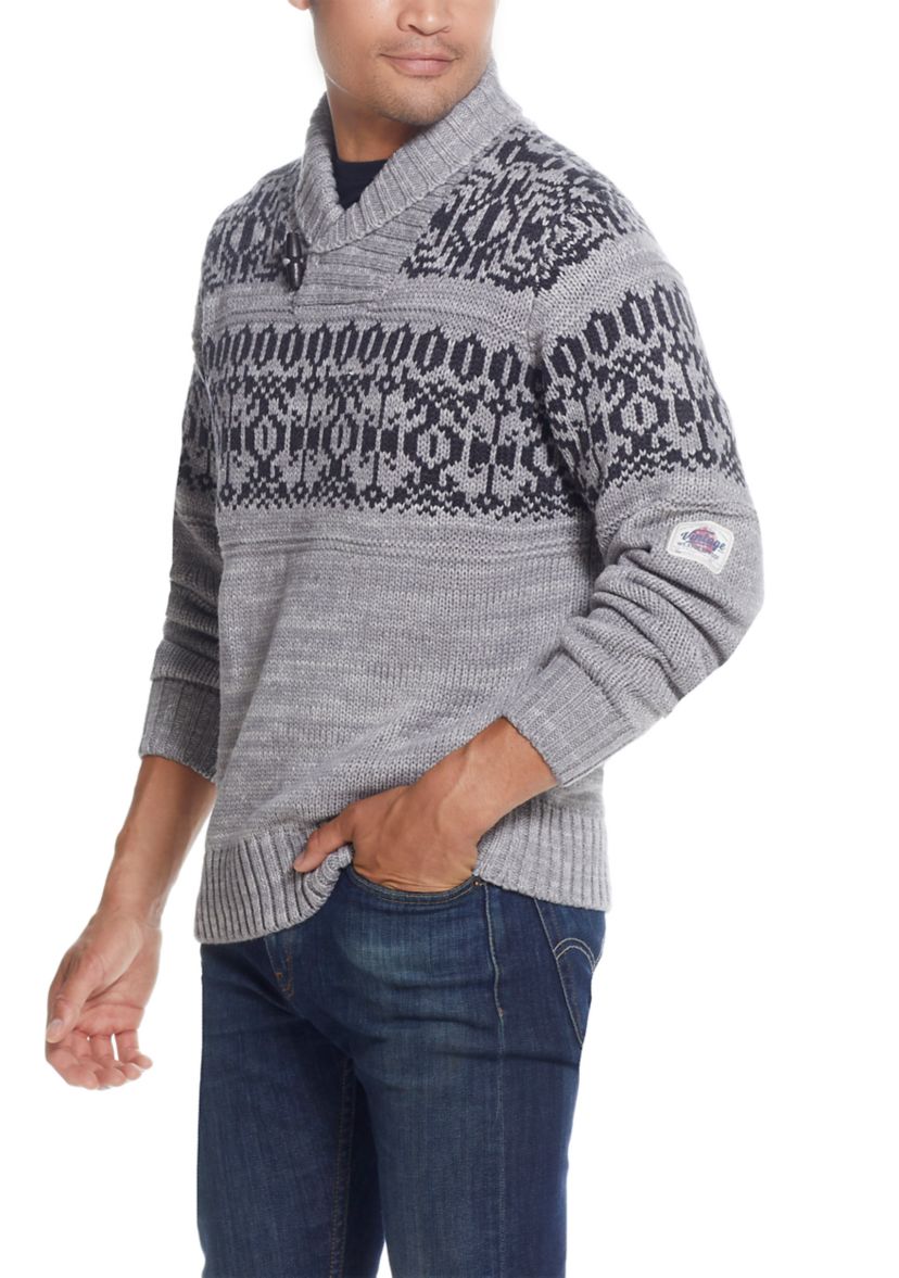 Norwegian Toggle Shawl Collar Fisherman Sweater 
