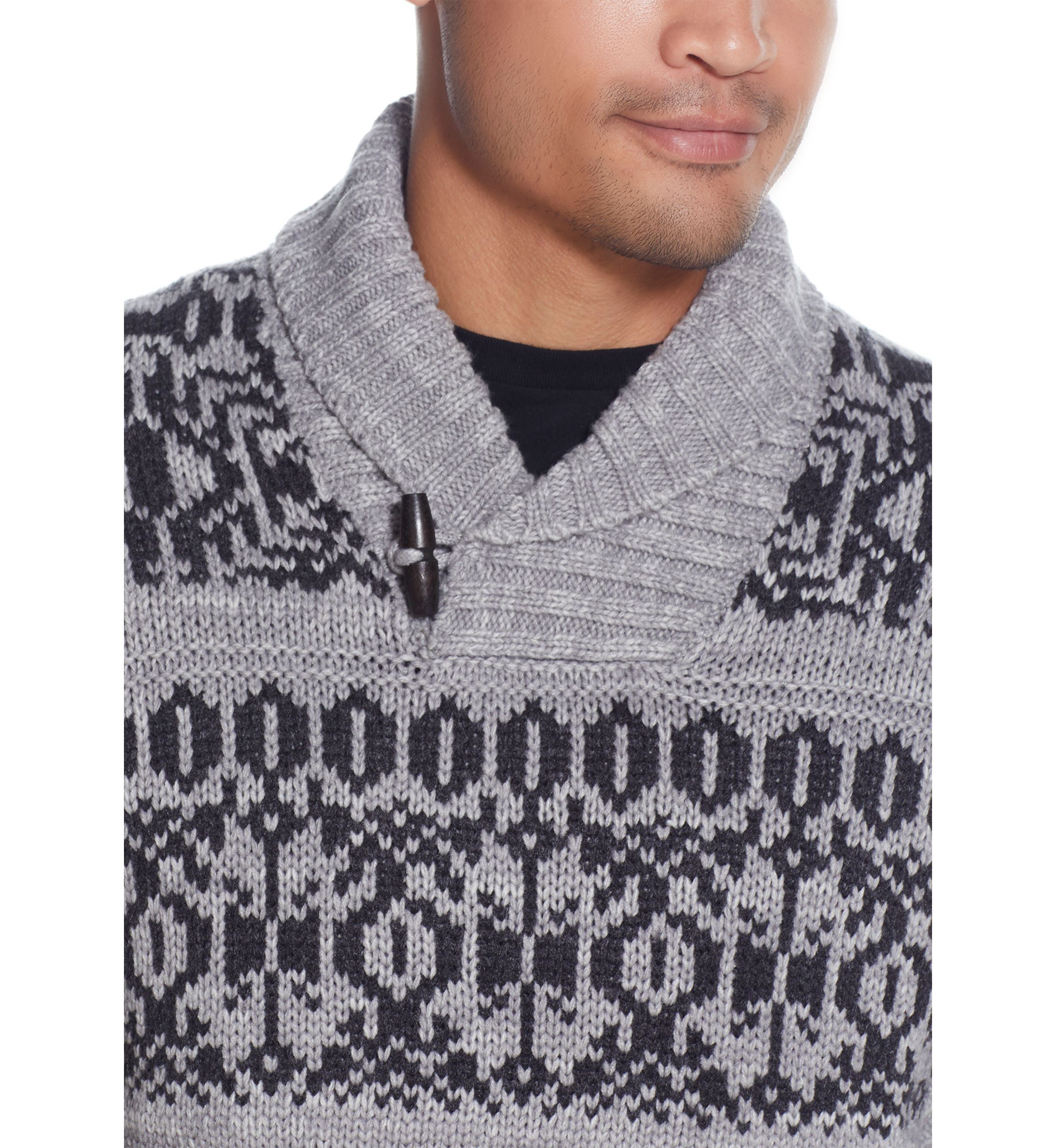 Norwegian Toggle Shawl Collar Fisherman Sweater 