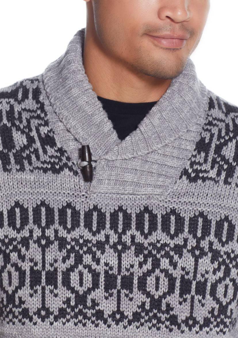 Norwegian Toggle Shawl Collar Fisherman Sweater 