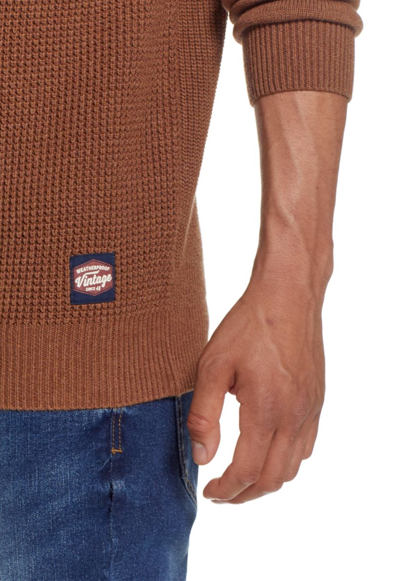 Raglan Sleeve Shaker Stitch Button Up Mock Neck Sweater 