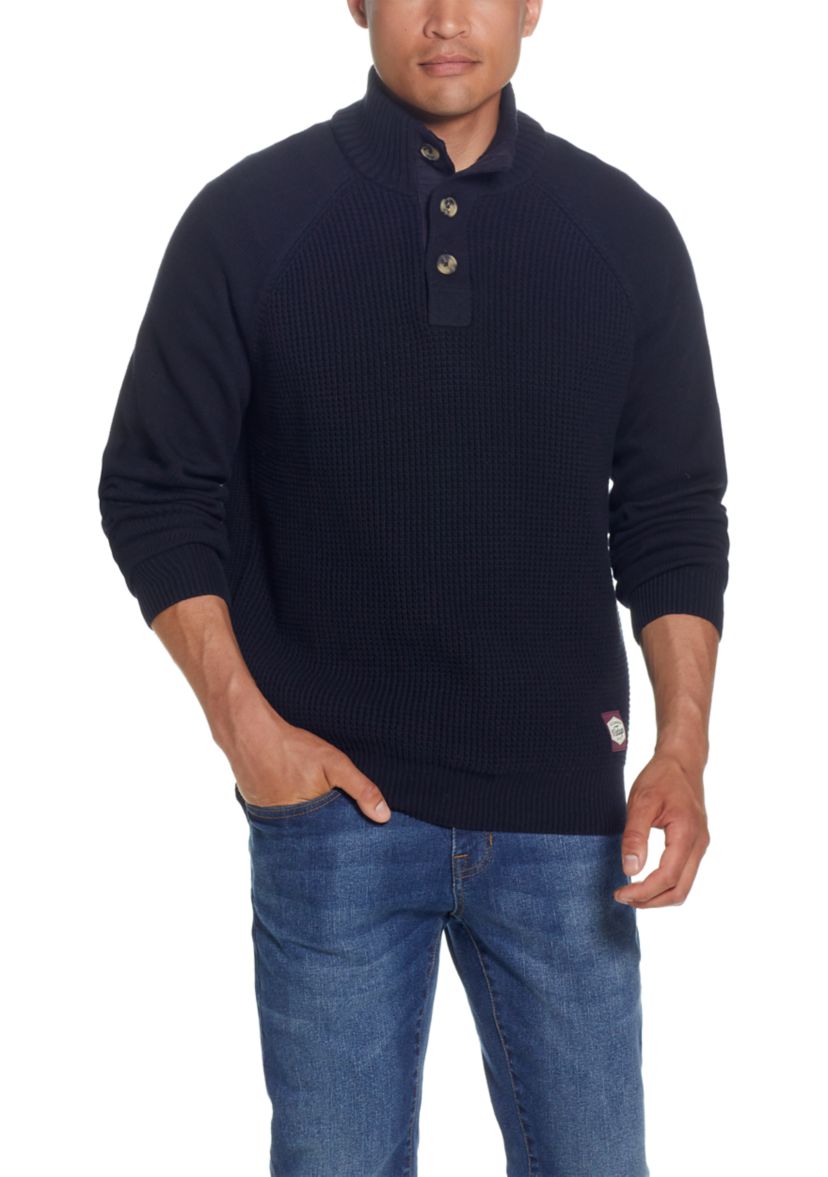 Mens Button Mock Neck Sweater