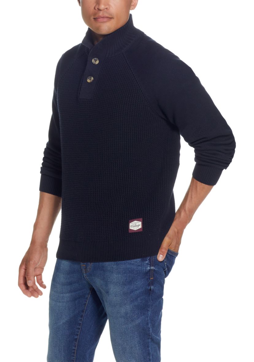 Mens Button Mock Neck Sweater