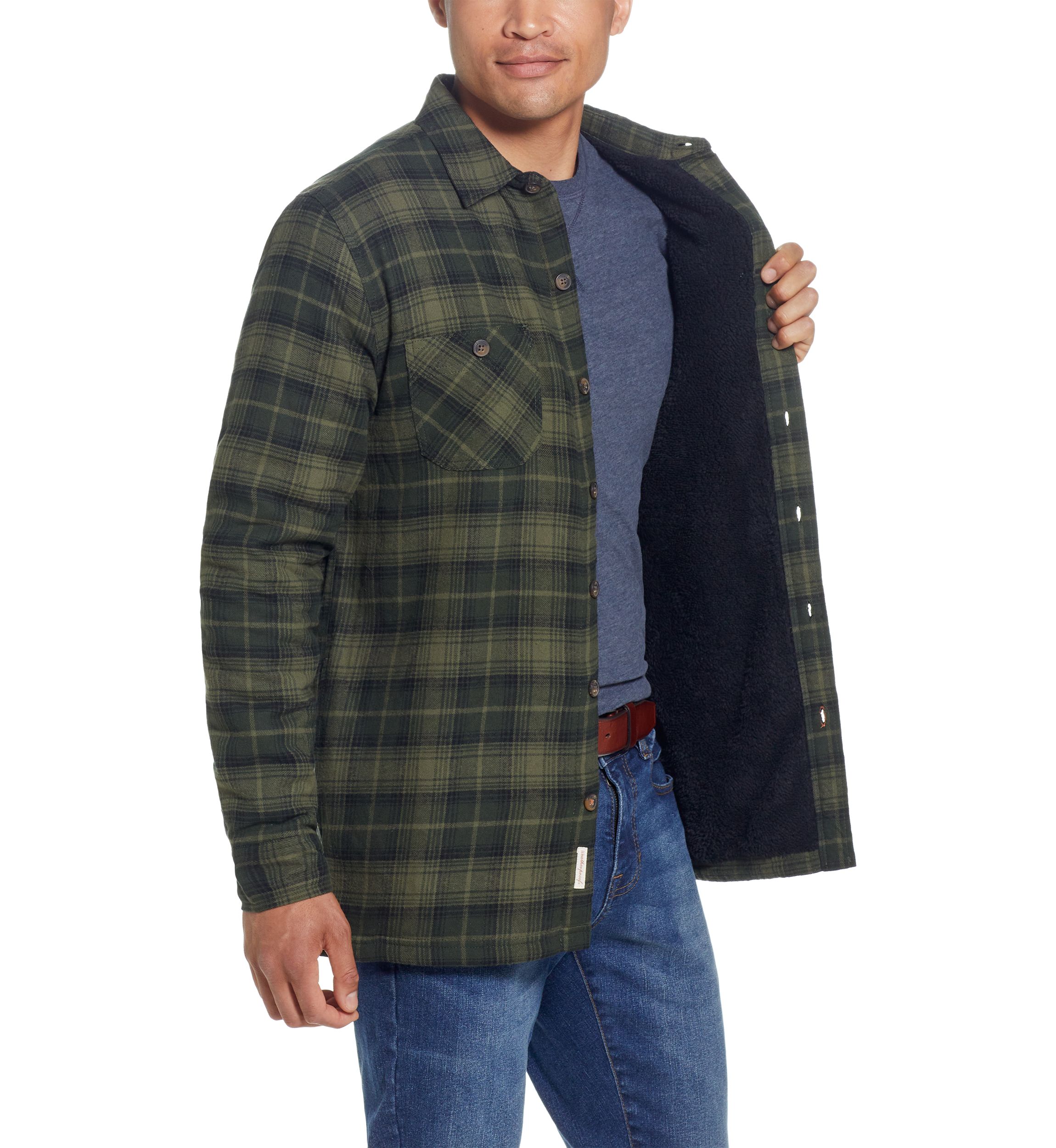 Mens Sherpa Lined Flannel Shirt Jacket