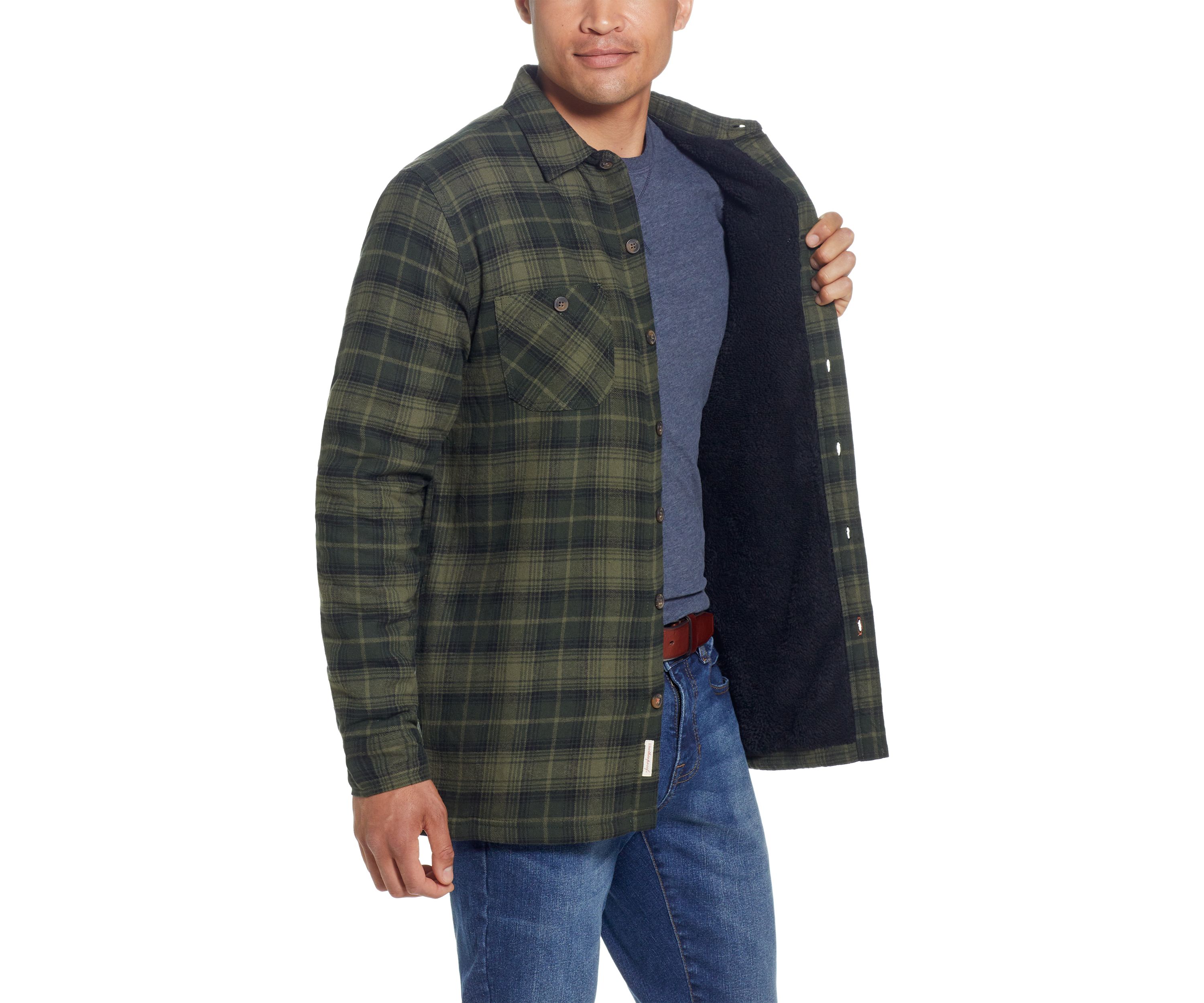 Mens Sherpa Lined Flannel Shirt Jacket