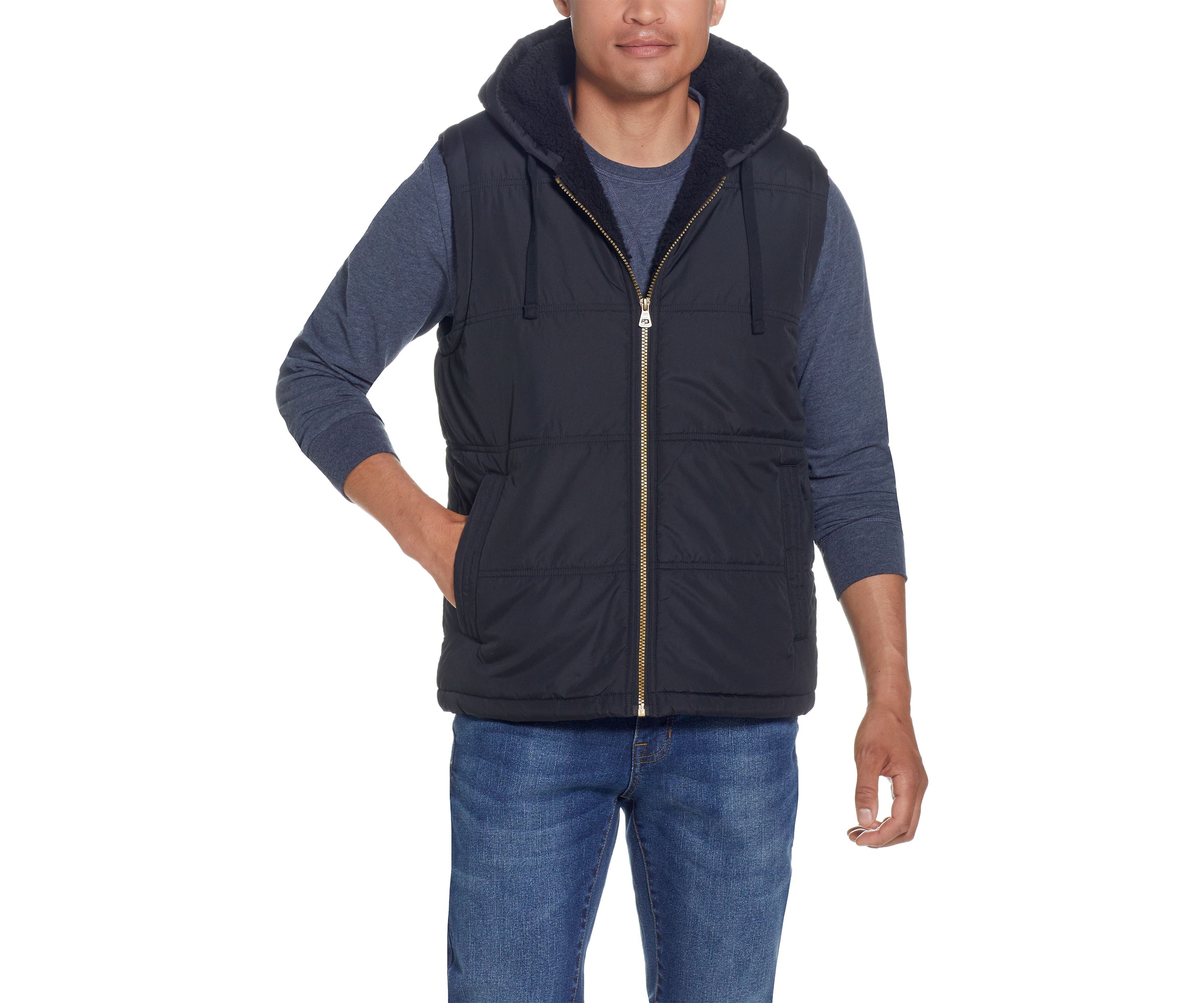 Mens Sherpa Lined Hooded Puffer Vest