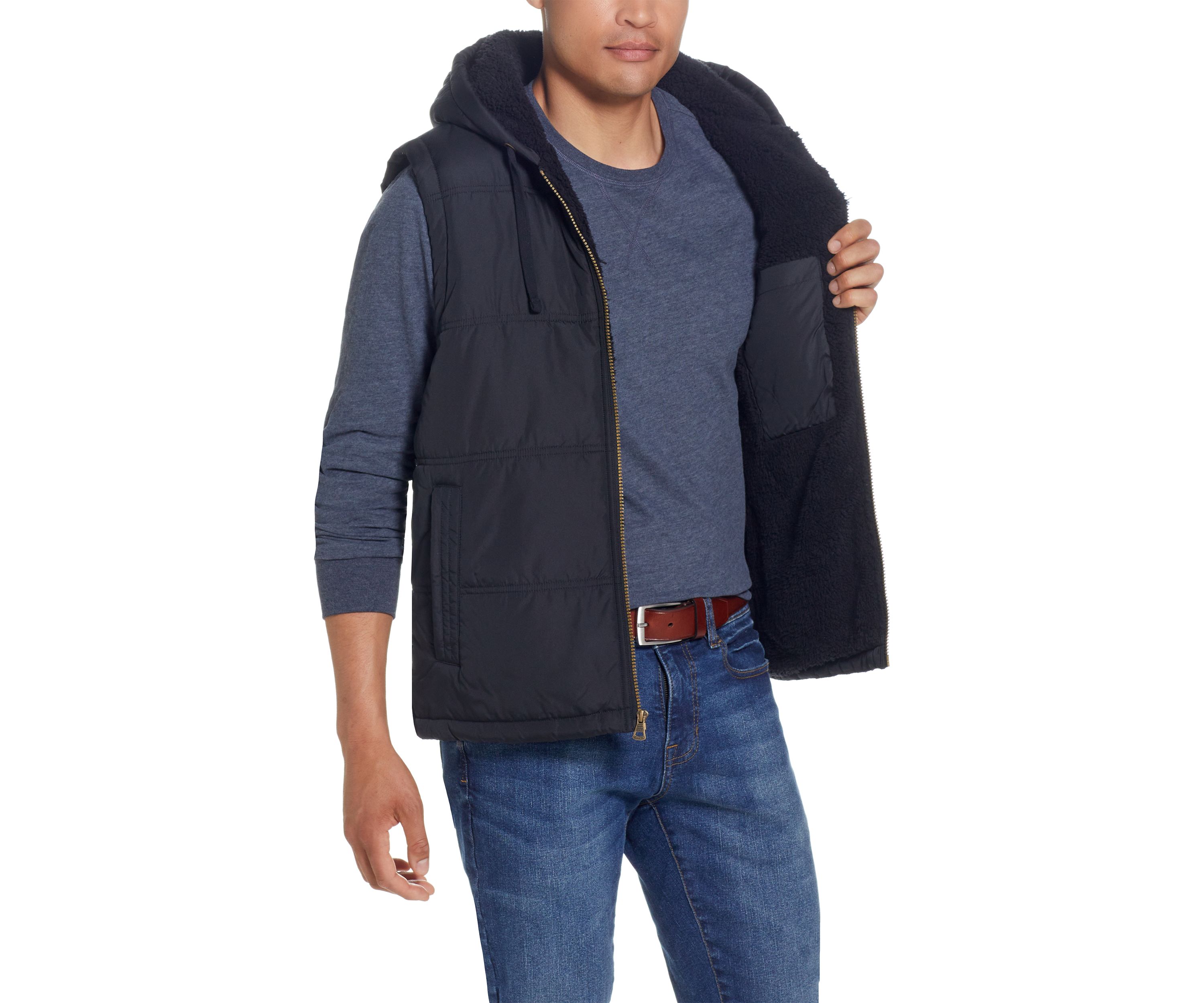 Mens Sherpa Lined Hooded Puffer Vest