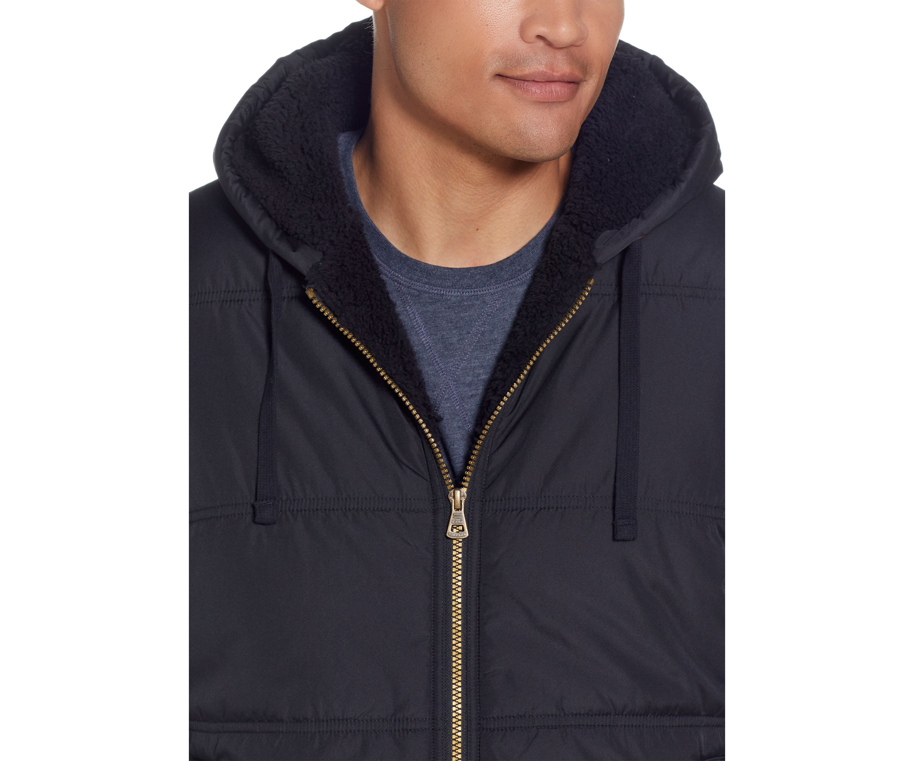 Mens Sherpa Lined Hooded Puffer Vest