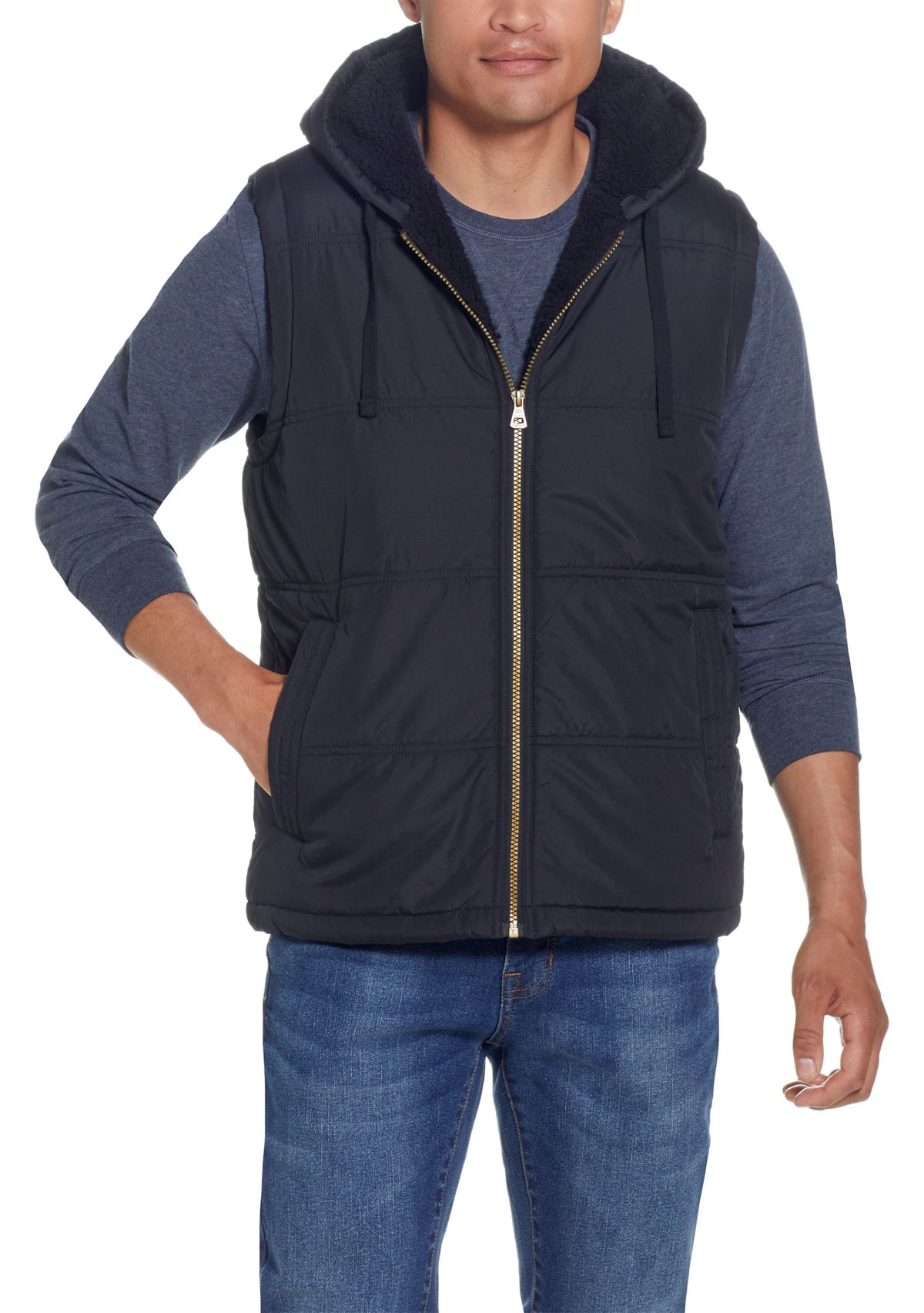 Mens Sherpa Lined Hooded Puffer Vest