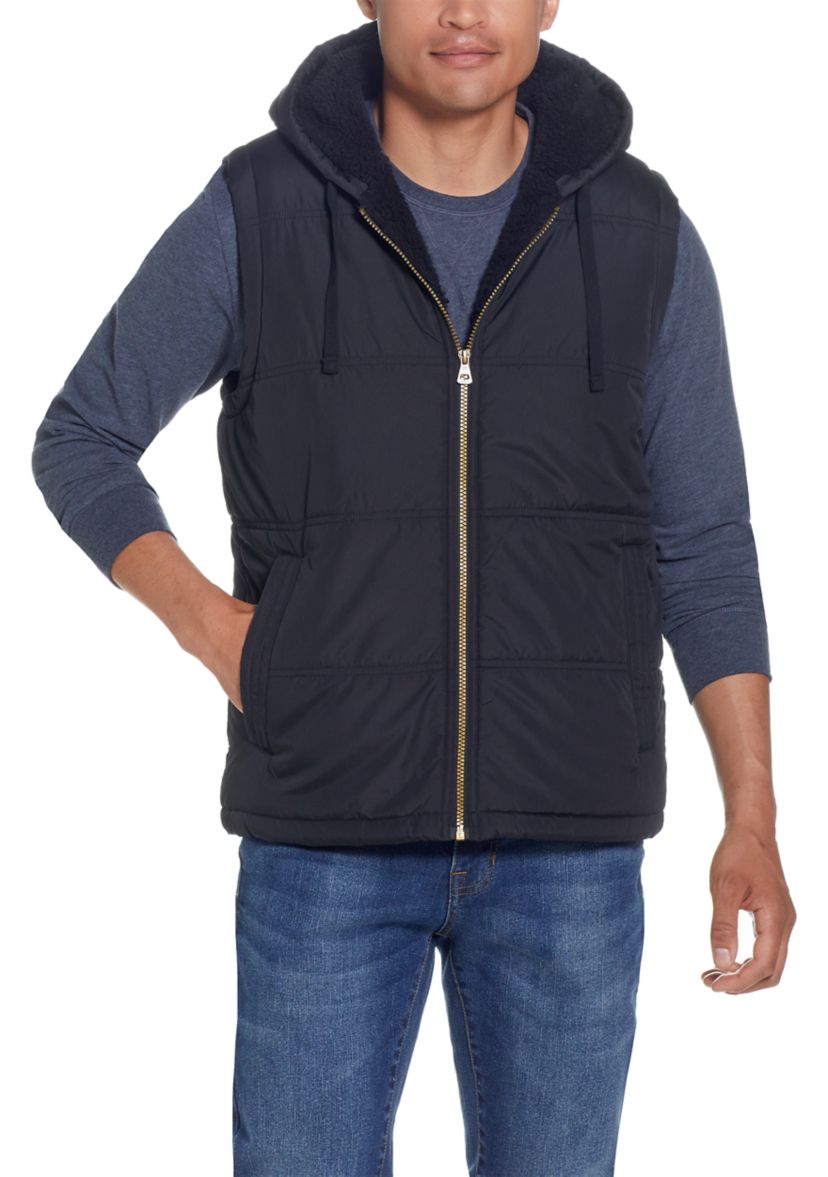 Mens Sherpa Lined Hooded Puffer Vest