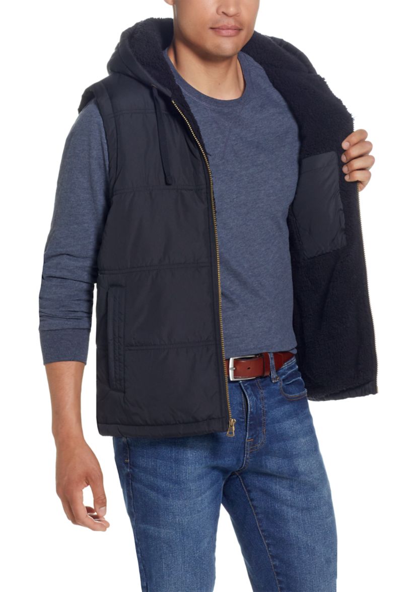 Mens Sherpa Lined Hooded Puffer Vest