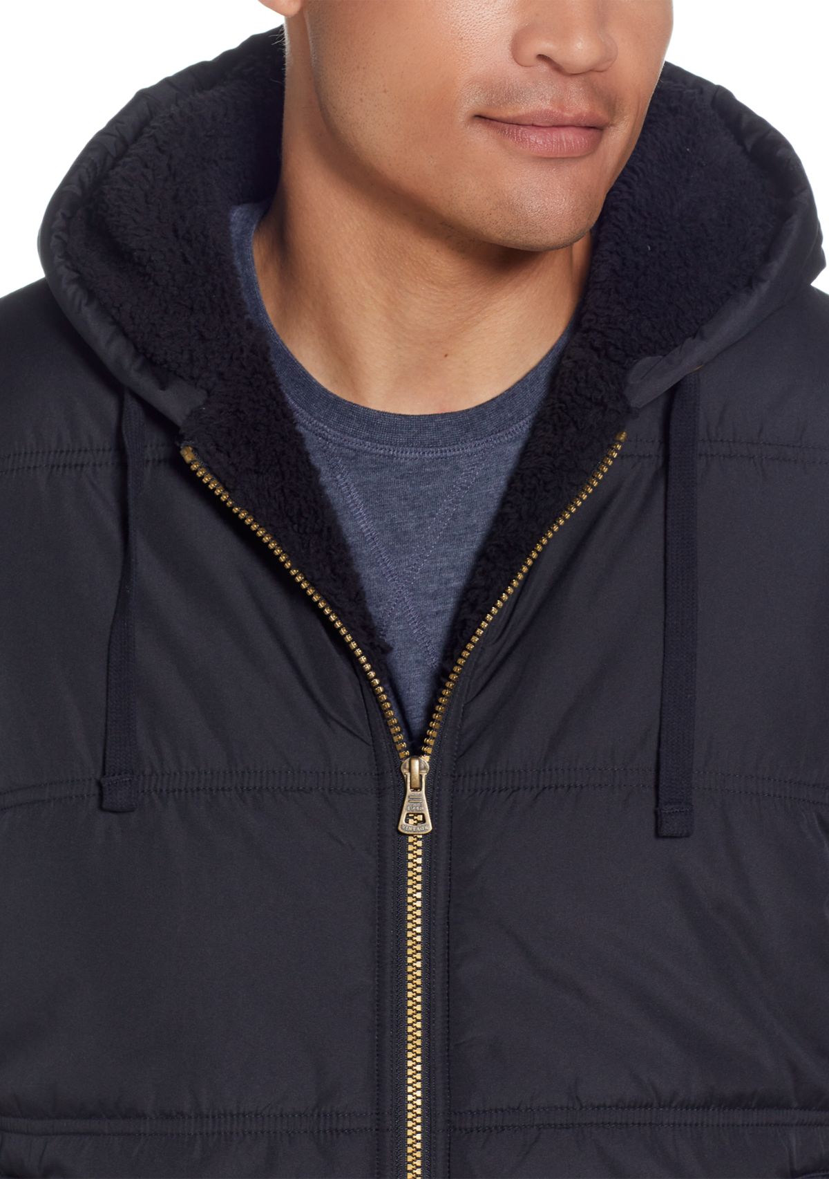 Mens Sherpa Lined Hooded Puffer Vest