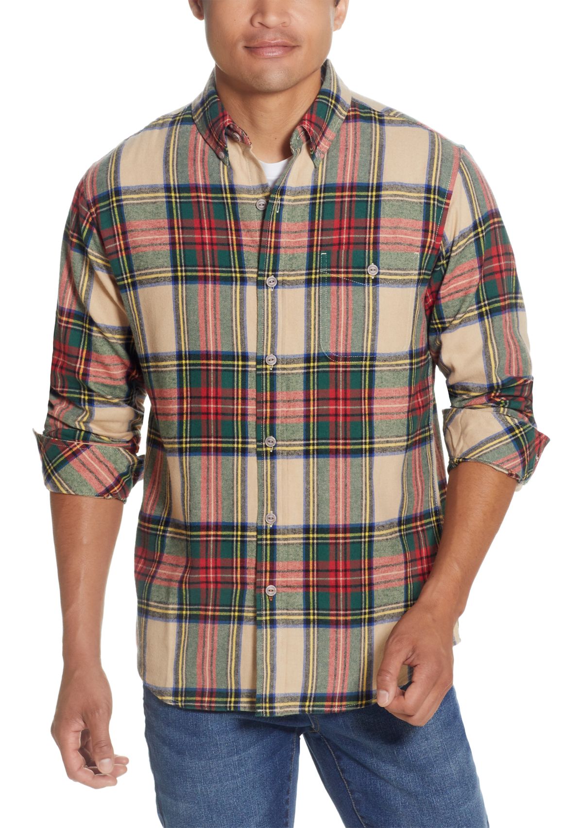 Mens Plaid Flannel Button Down Shirt