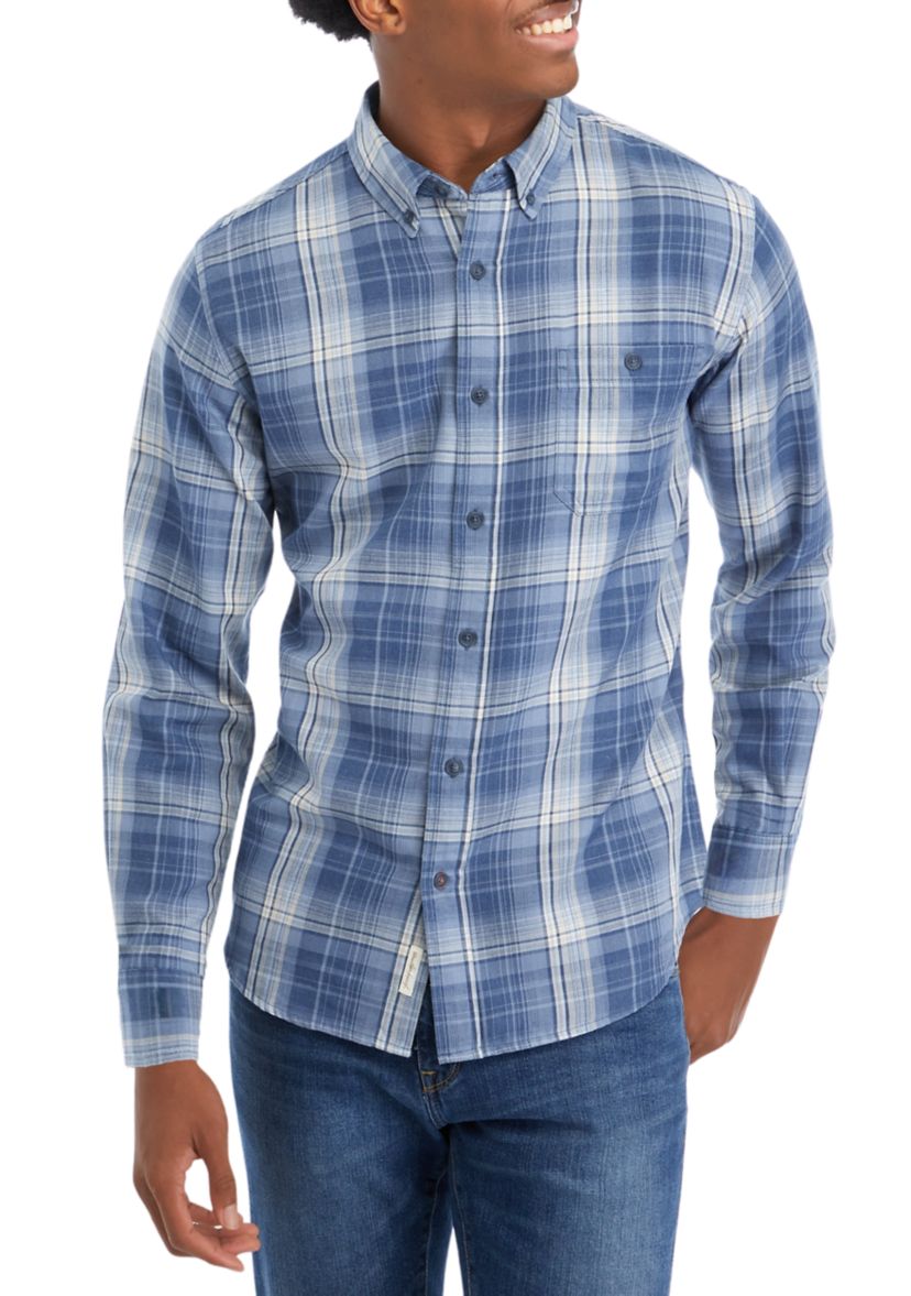 Mens Burnout Flannel Button Down Shirt