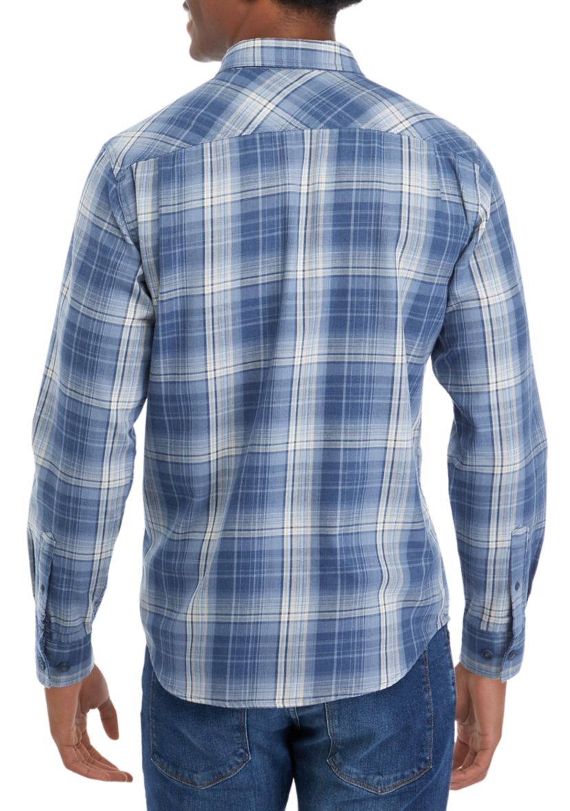 Mens Burnout Flannel Button Down Shirt