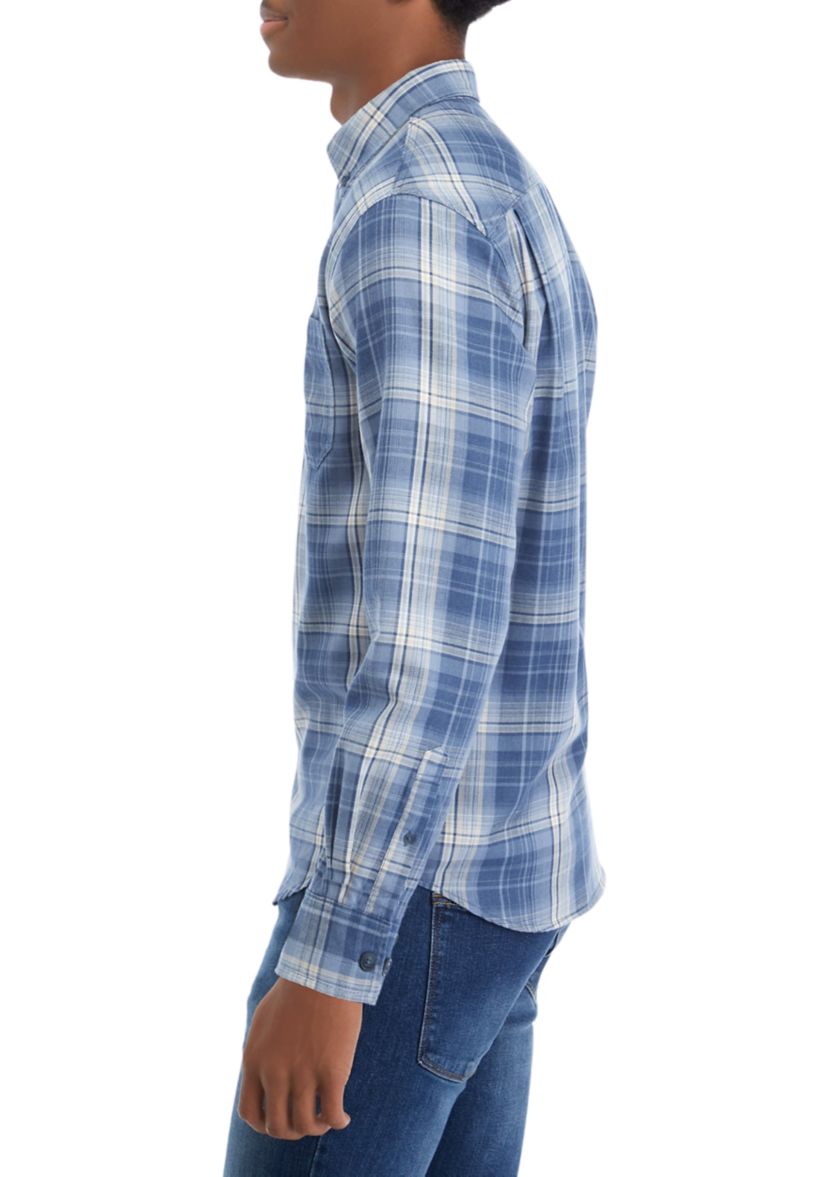 Mens Burnout Flannel Button Down Shirt
