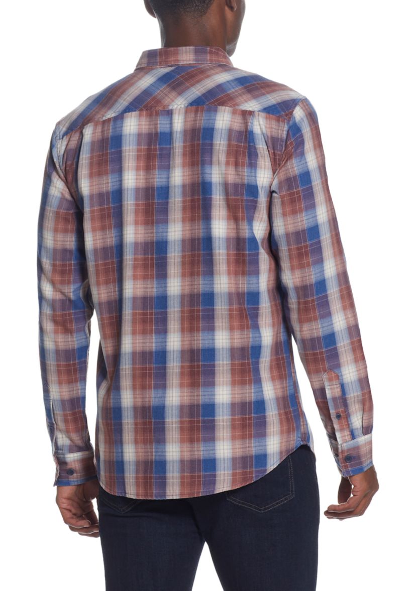 Mens Plaid Printed Burnout Shirt