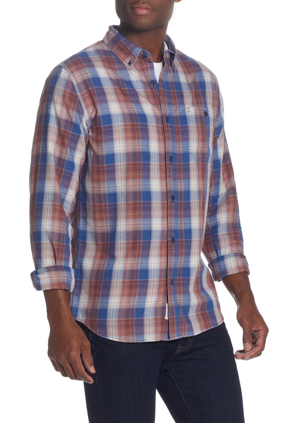 Mens Plaid Printed Burnout Shirt