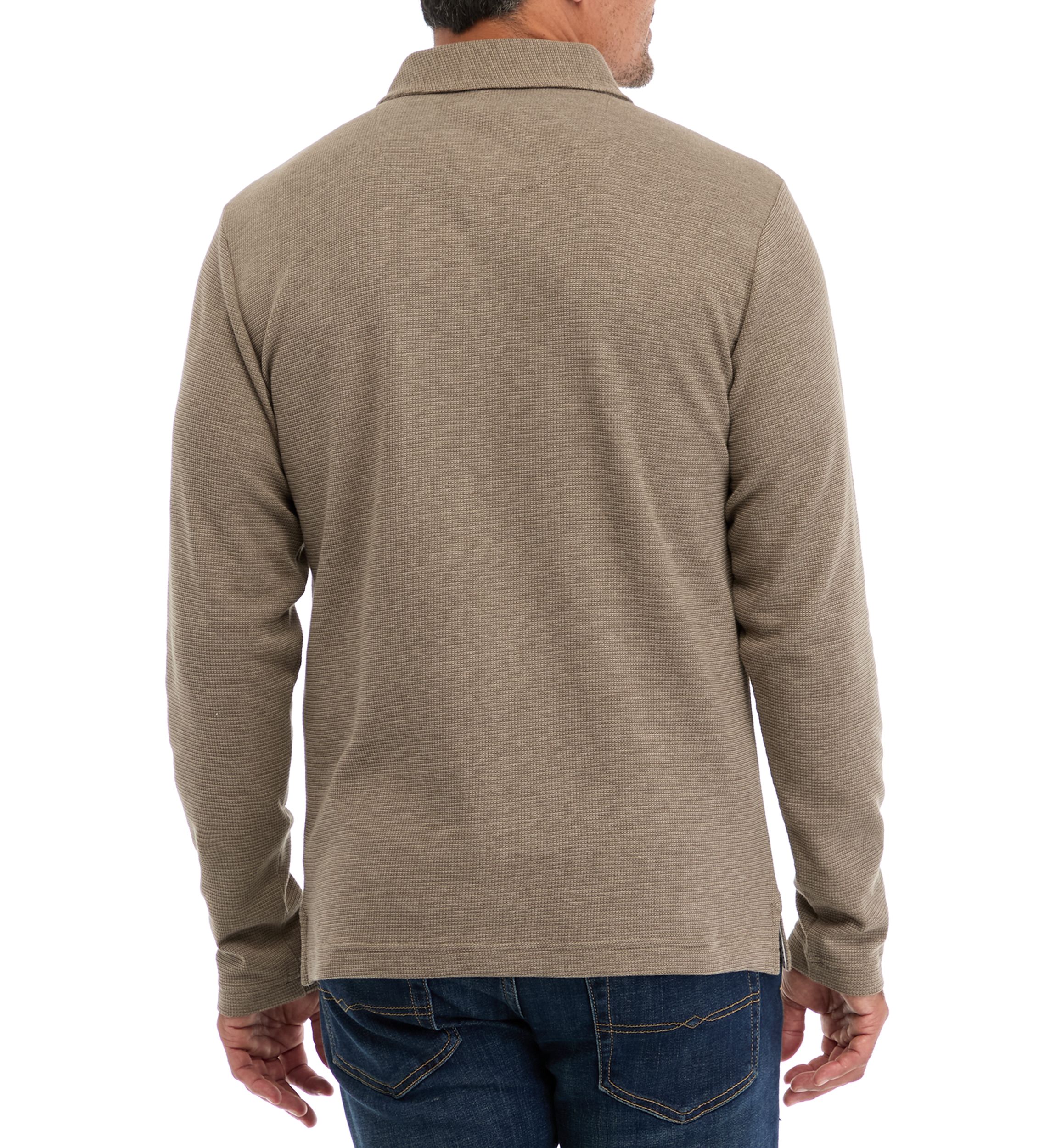Mens Long Sleeve Micro-Stripe Waffle Polo Shirt