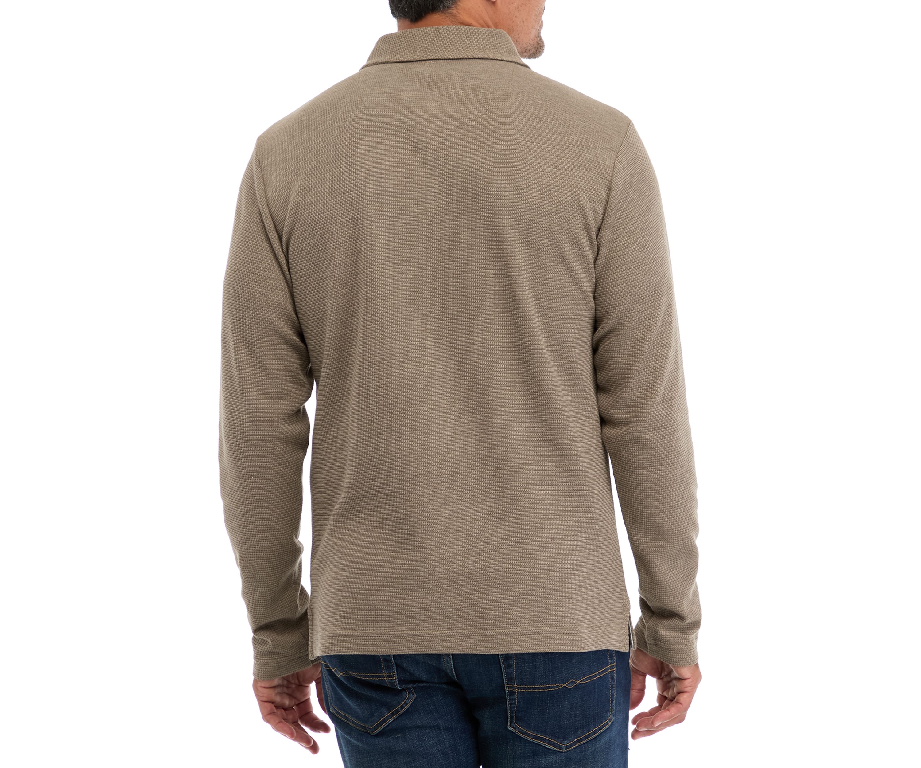 Mens Long Sleeve Micro-Stripe Waffle Polo Shirt