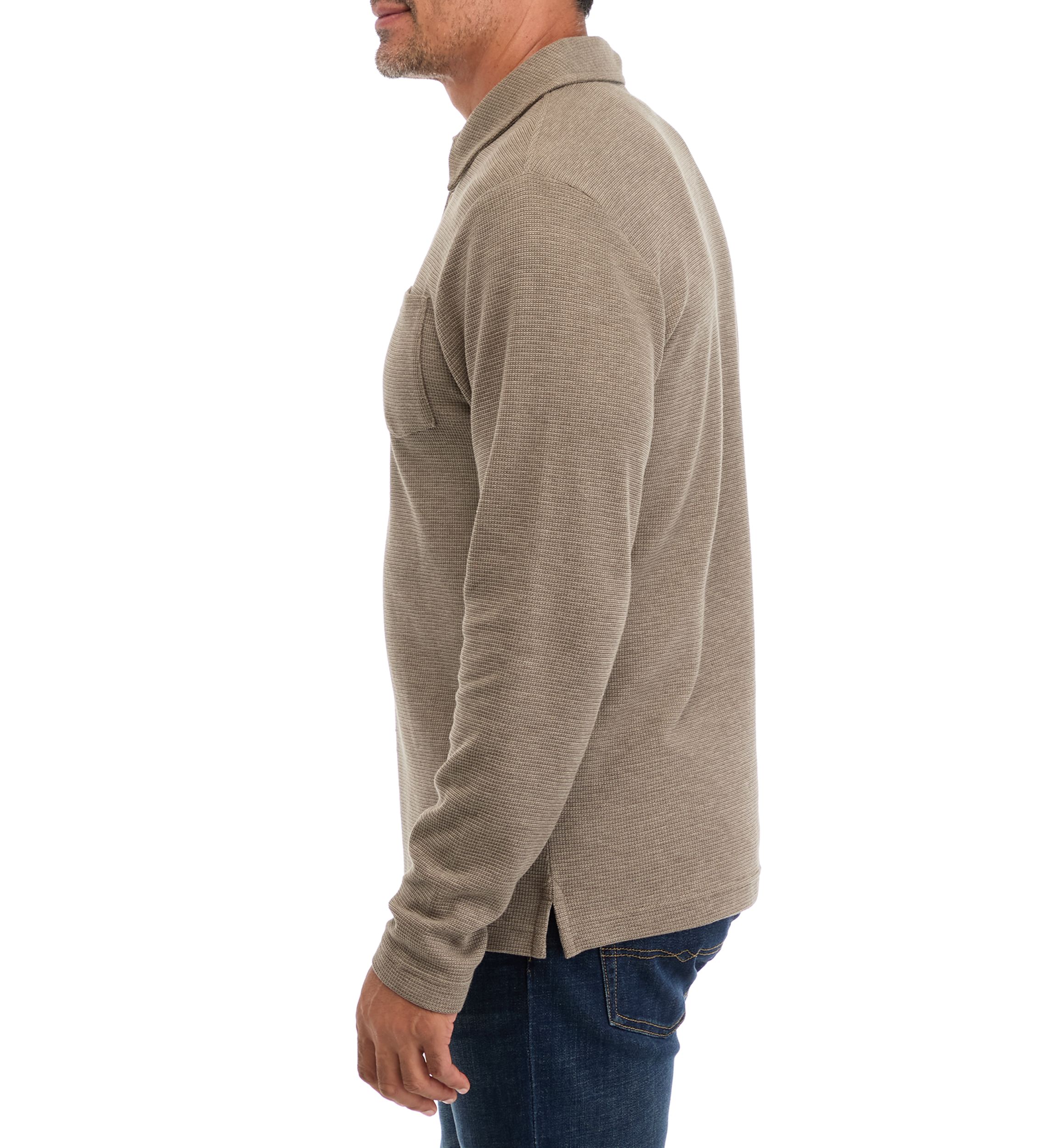 Mens Long Sleeve Micro-Stripe Waffle Polo Shirt