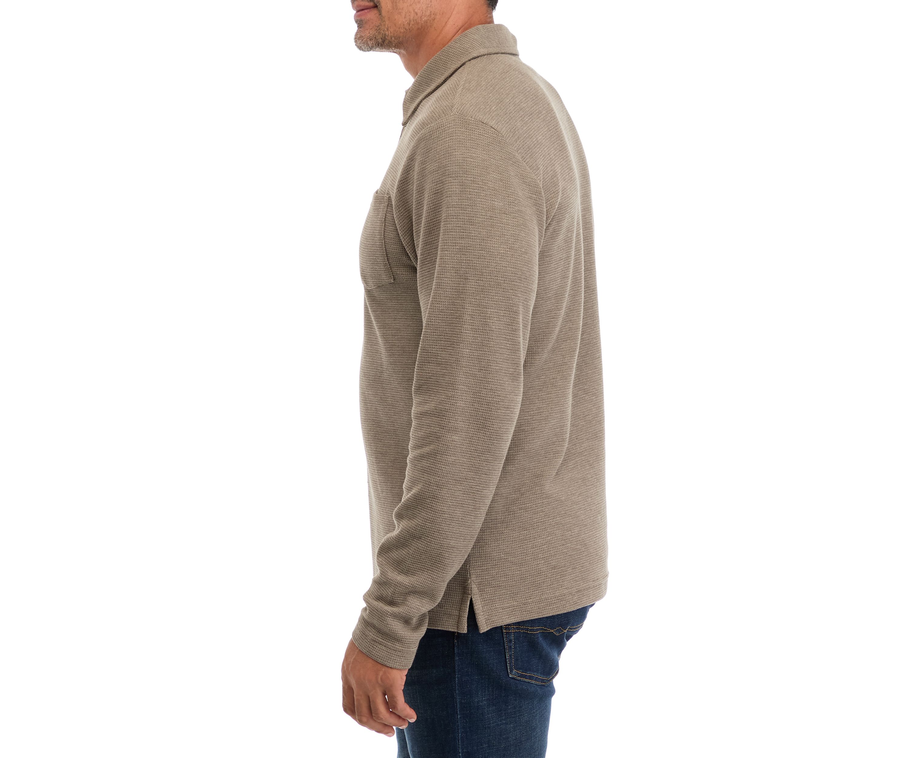Mens Long Sleeve Micro-Stripe Waffle Polo Shirt