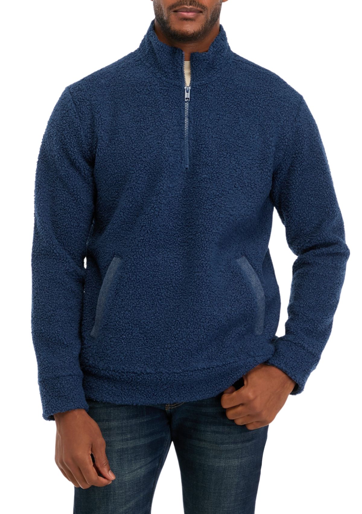 1/4 Zip Teddy Sherpa Pullover with Trim 