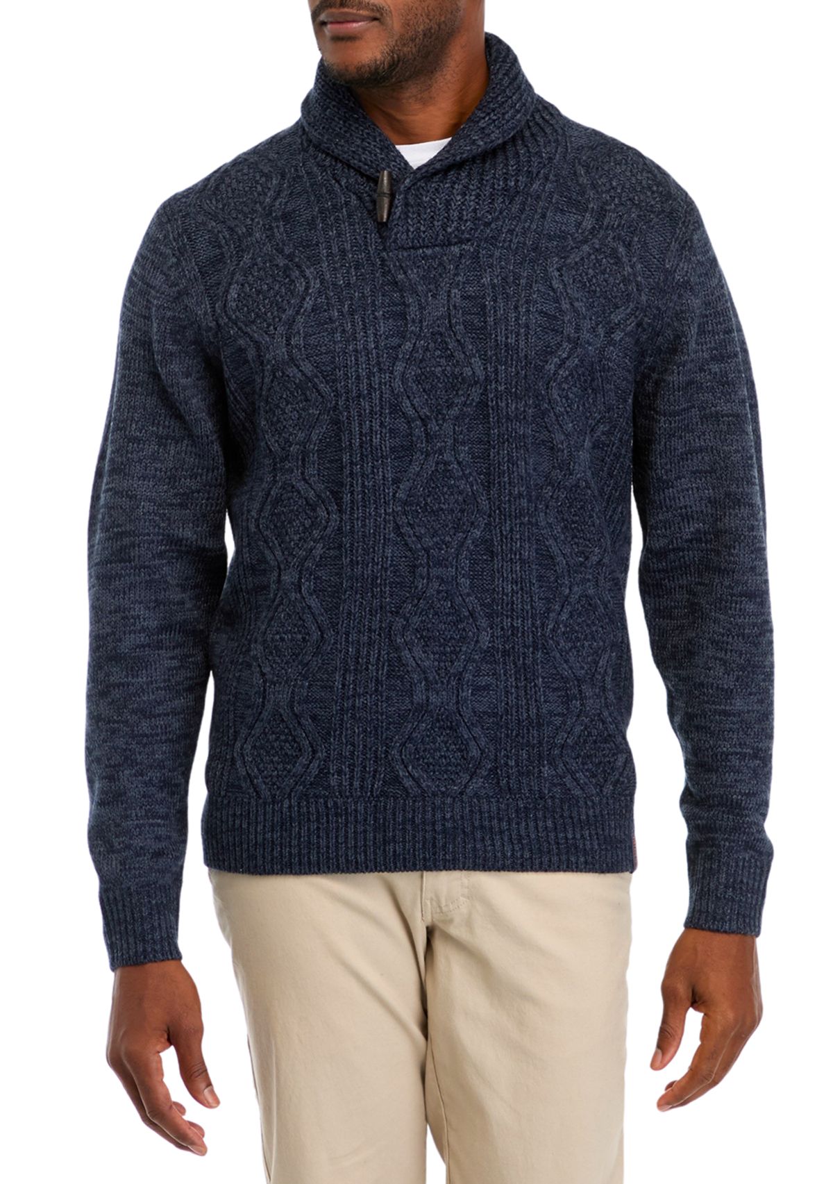Mens Chunky Cable Knit Fisherman Toggle Sweater 