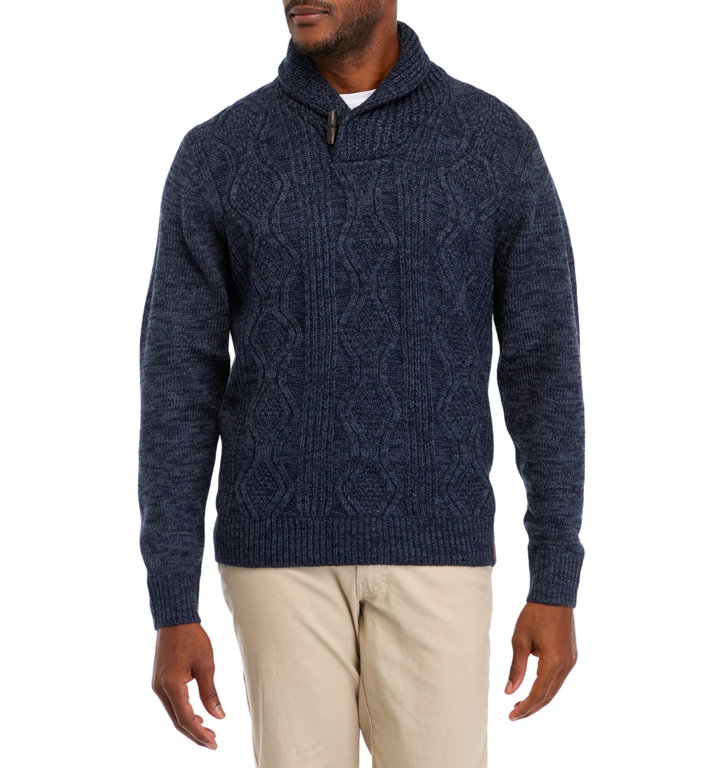 Mens Chunky Cable Knit Fisherman Toggle Sweater 