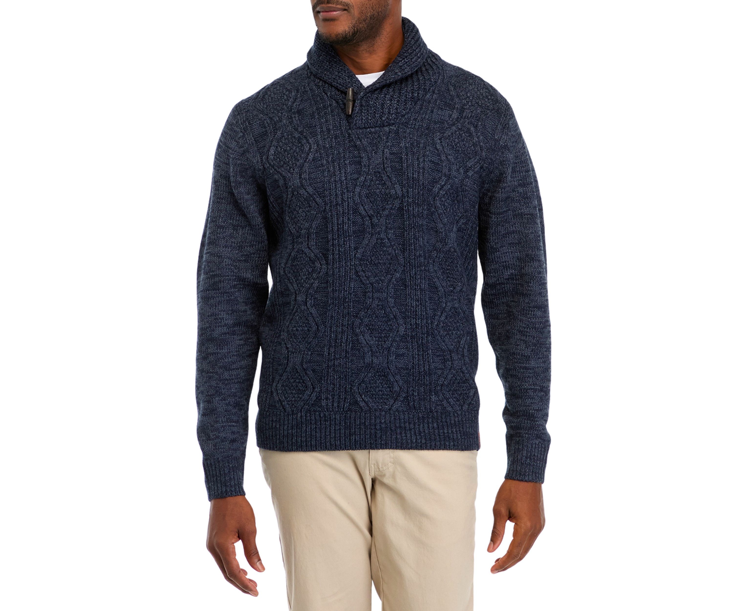 Mens Chunky Cable Knit Fisherman Toggle Sweater 