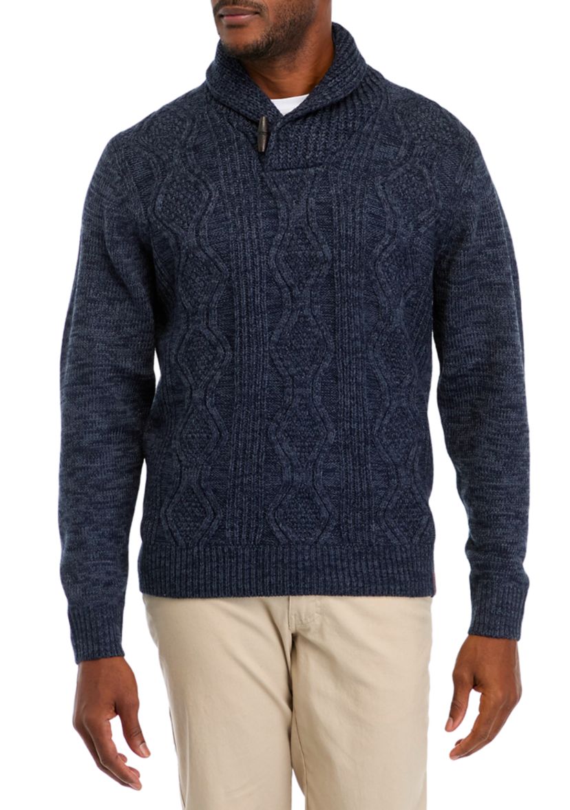 Mens Chunky Cable Knit Fisherman Toggle Sweater 