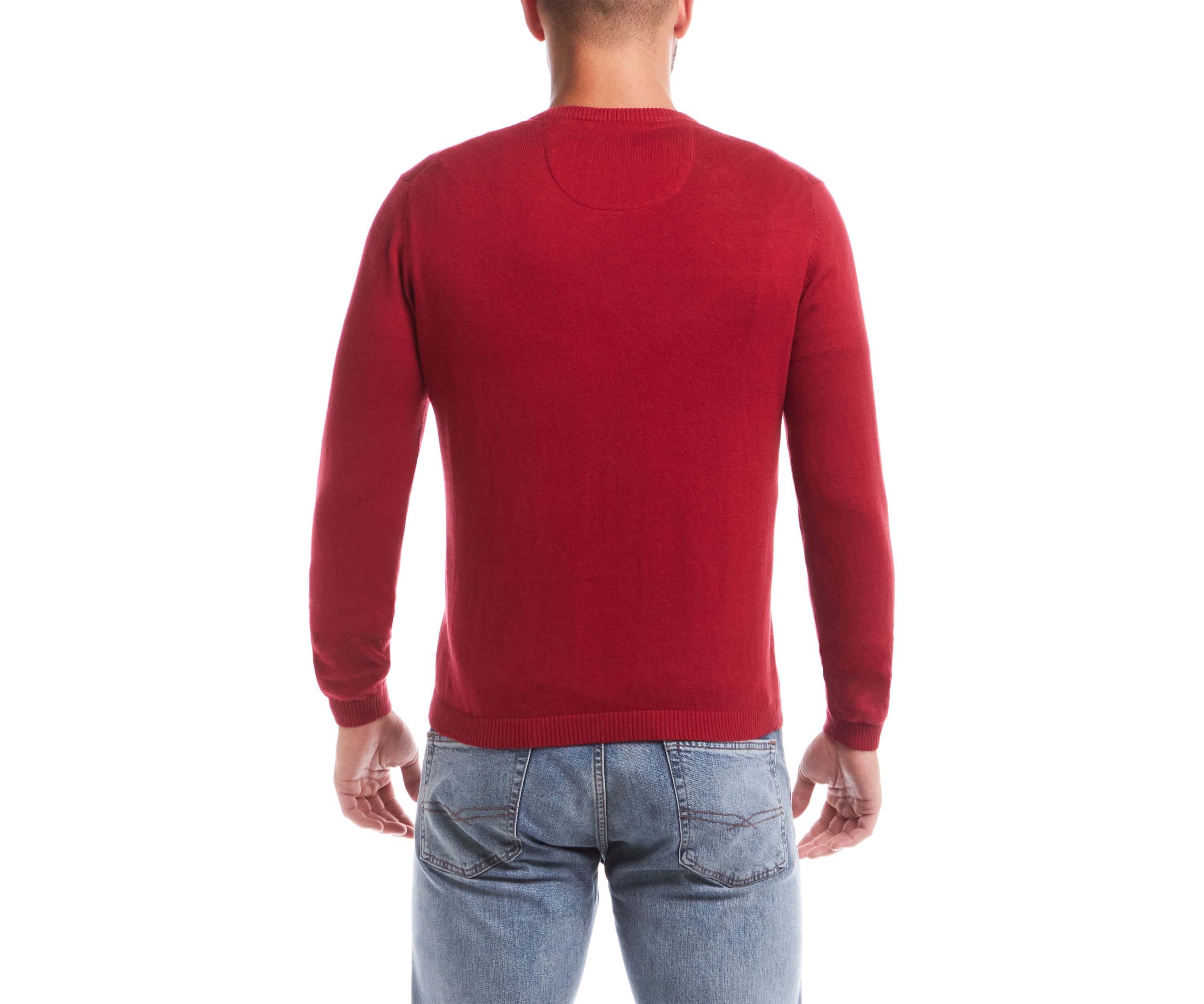 Mens Cotton Cashmere V-Neck Sweater with Internal Flannel Trim
