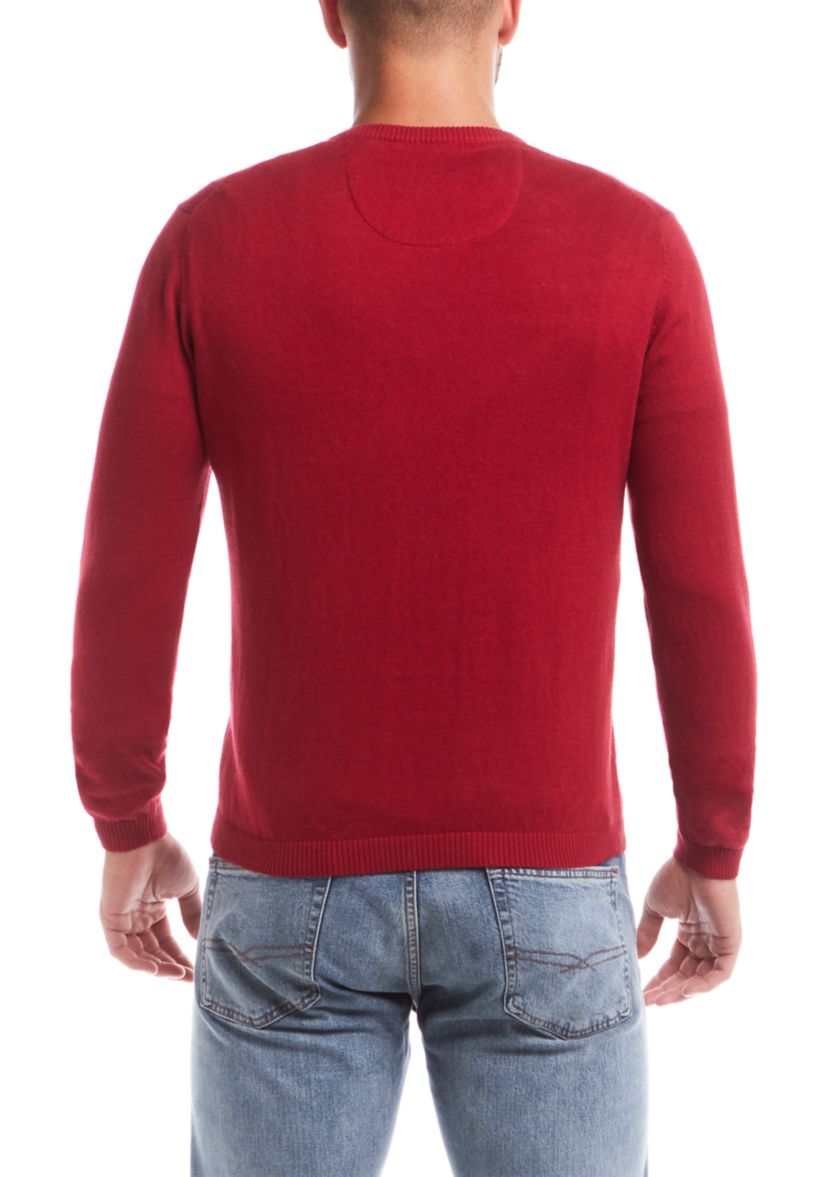 Mens Cotton Cashmere V-Neck Sweater with Internal Flannel Trim