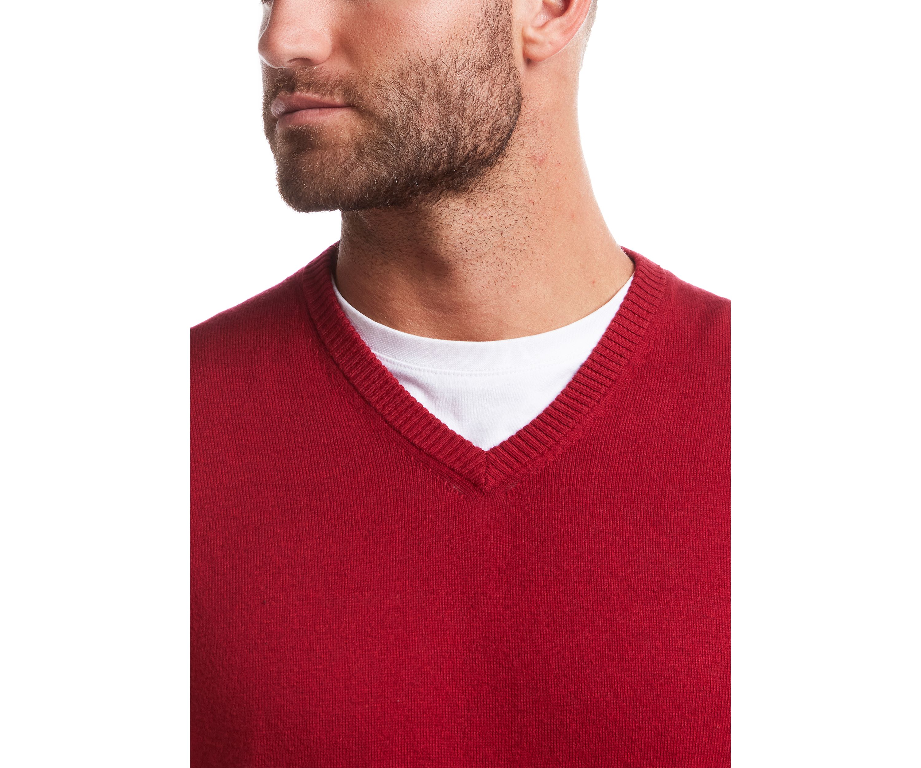 Mens Cotton Cashmere V-Neck Sweater with Internal Flannel Trim