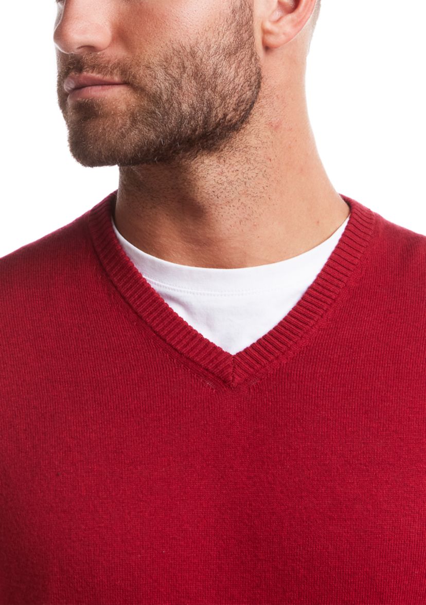 Mens Cotton Cashmere V-Neck Sweater with Internal Flannel Trim