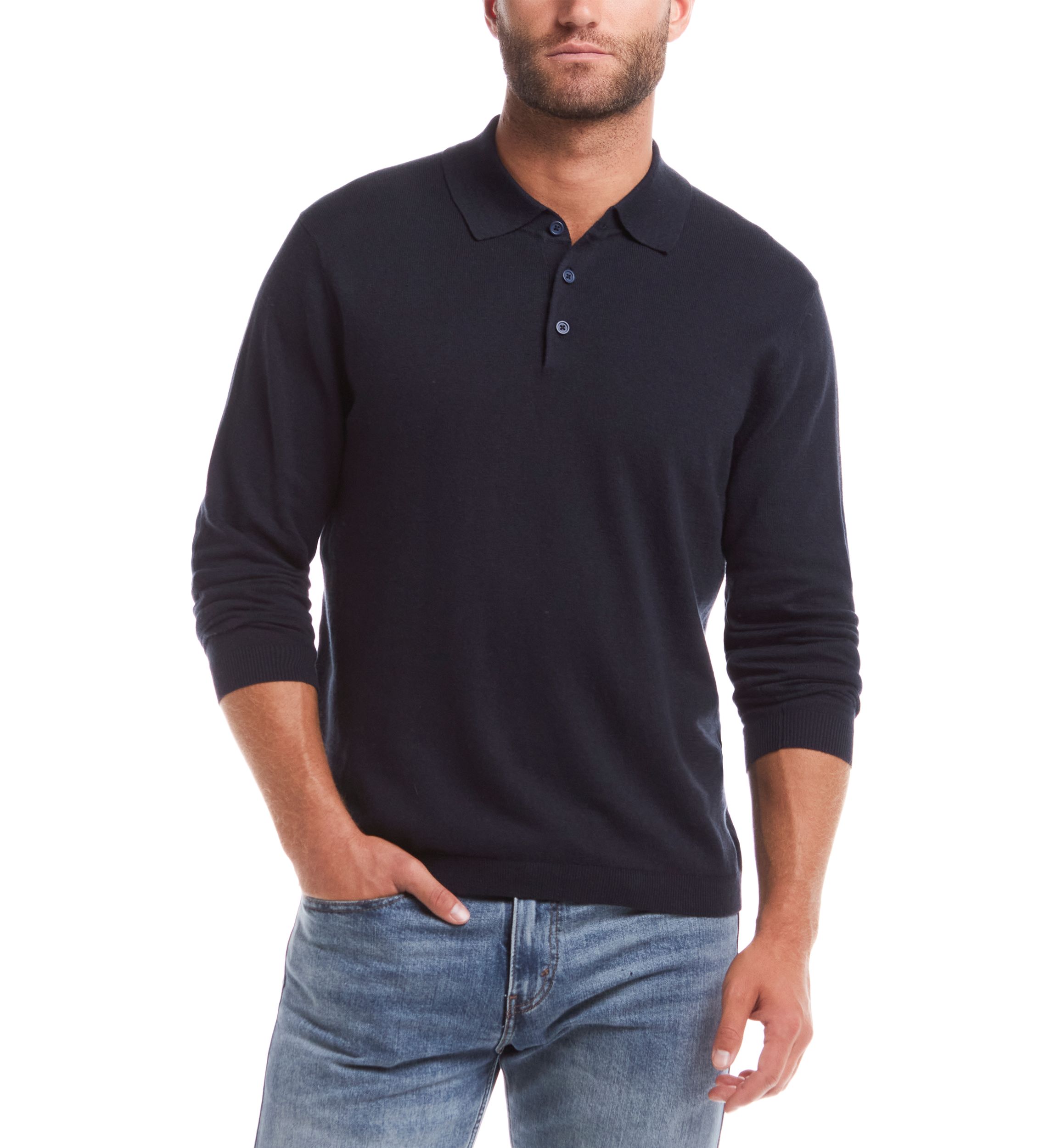 Mens Cotton Cashmere 3 Button Polo Sweater