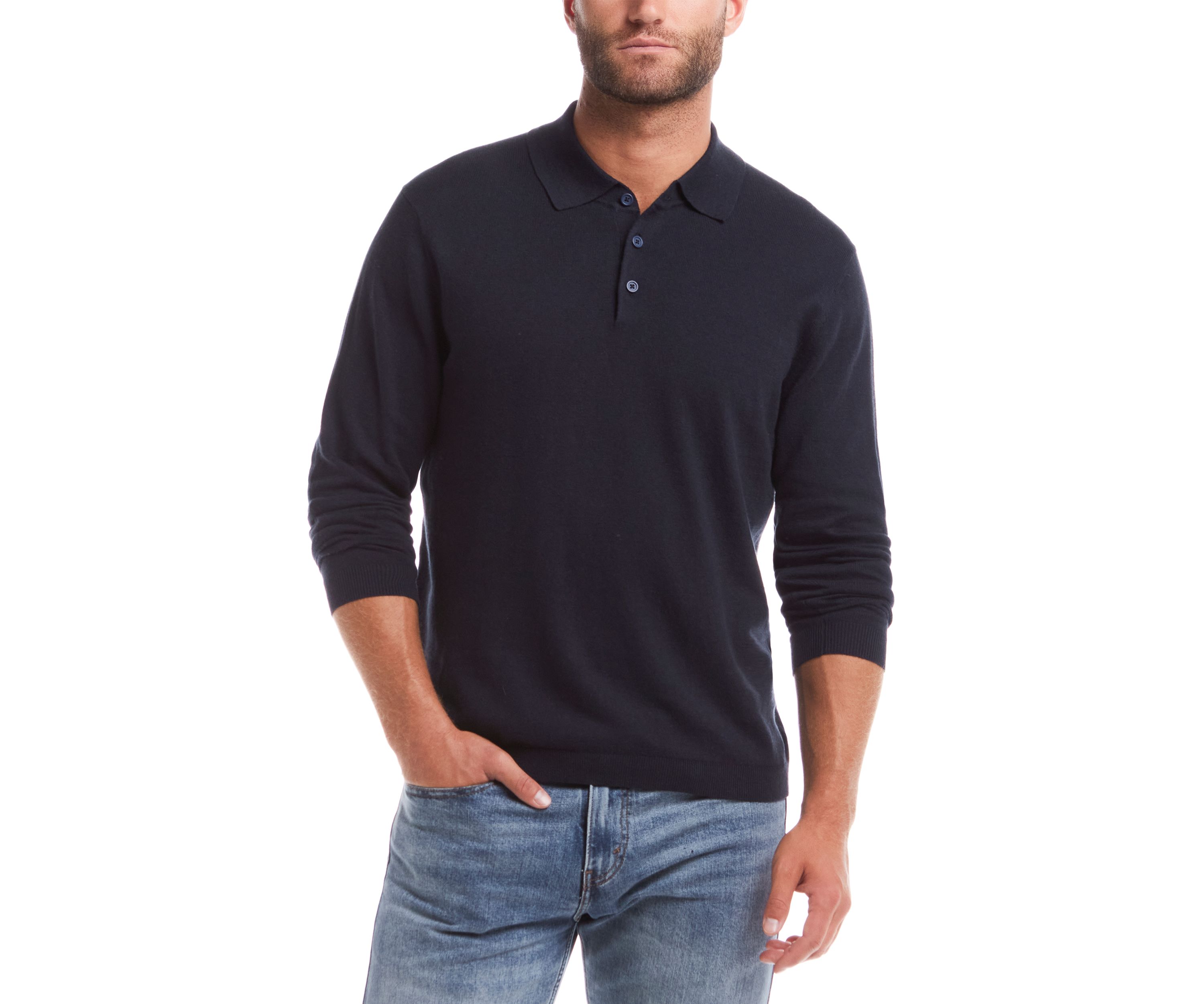 Mens Cotton Cashmere 3 Button Polo Sweater