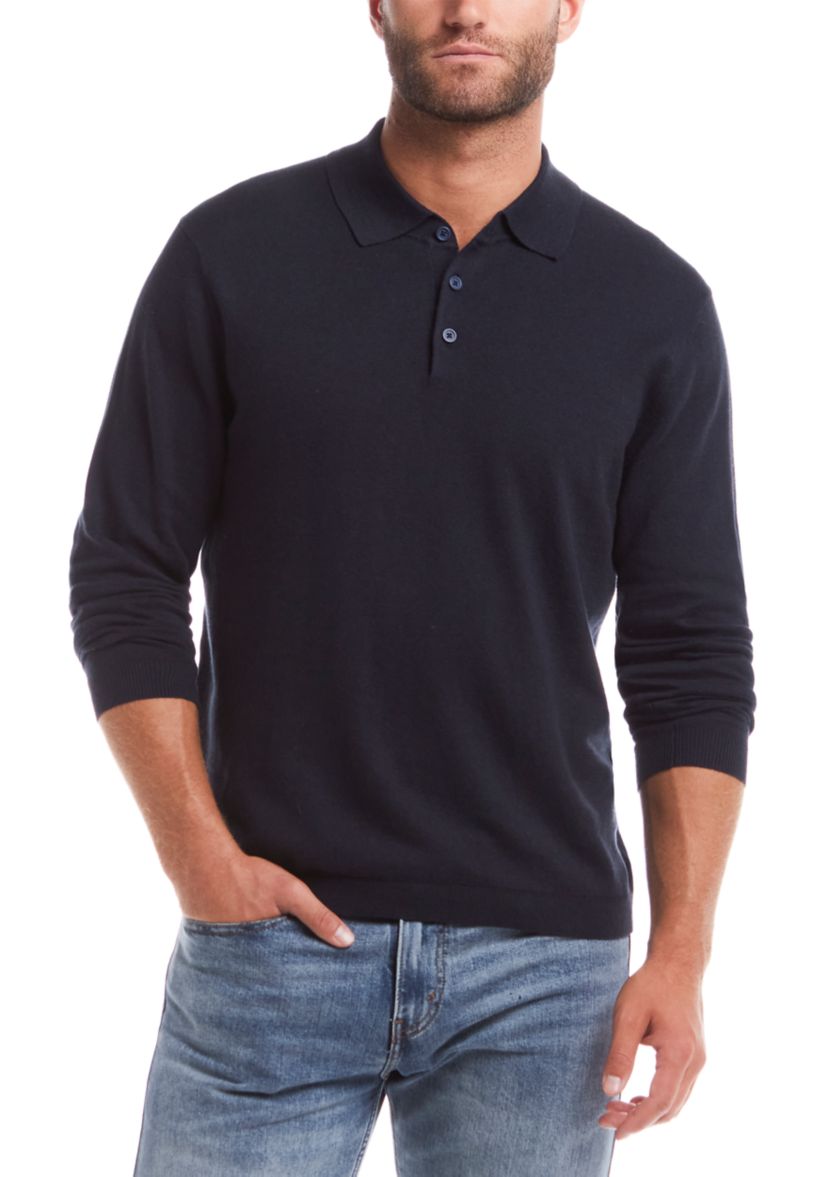 Mens Cotton Cashmere 3 Button Polo Sweater