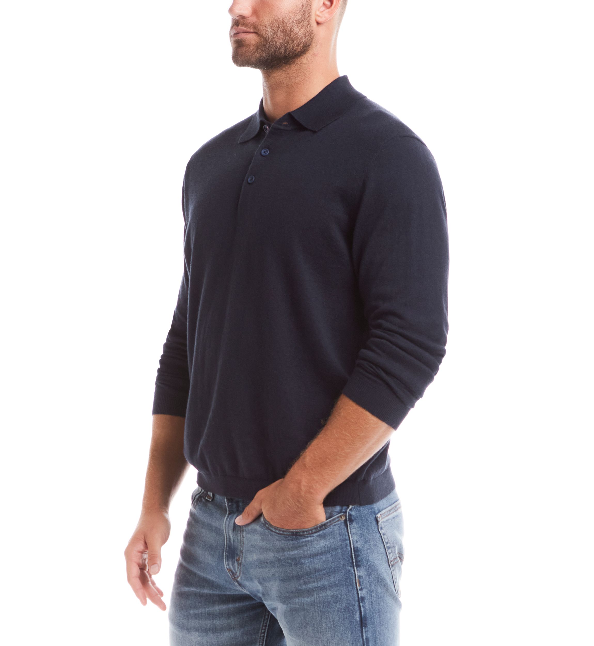Mens Cotton Cashmere 3 Button Polo Sweater