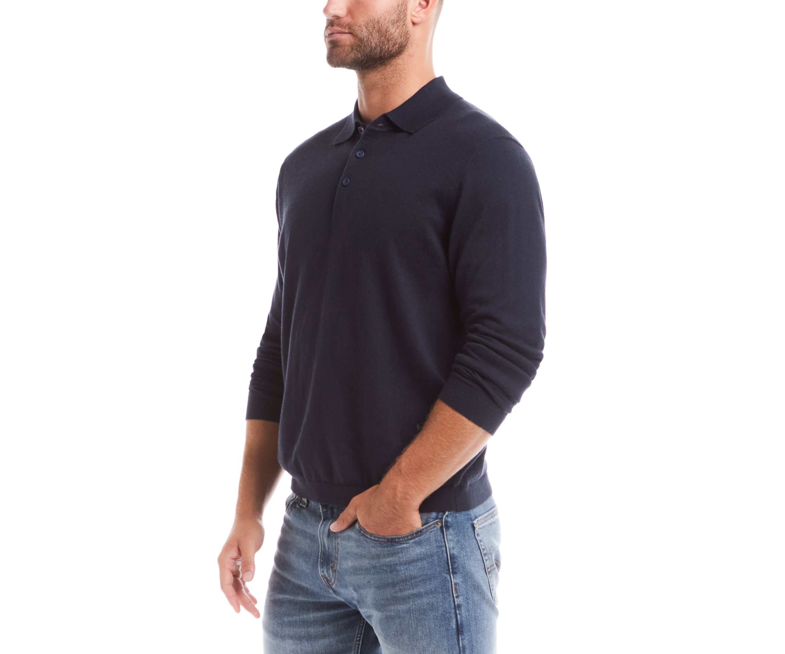 Mens Cotton Cashmere 3 Button Polo Sweater